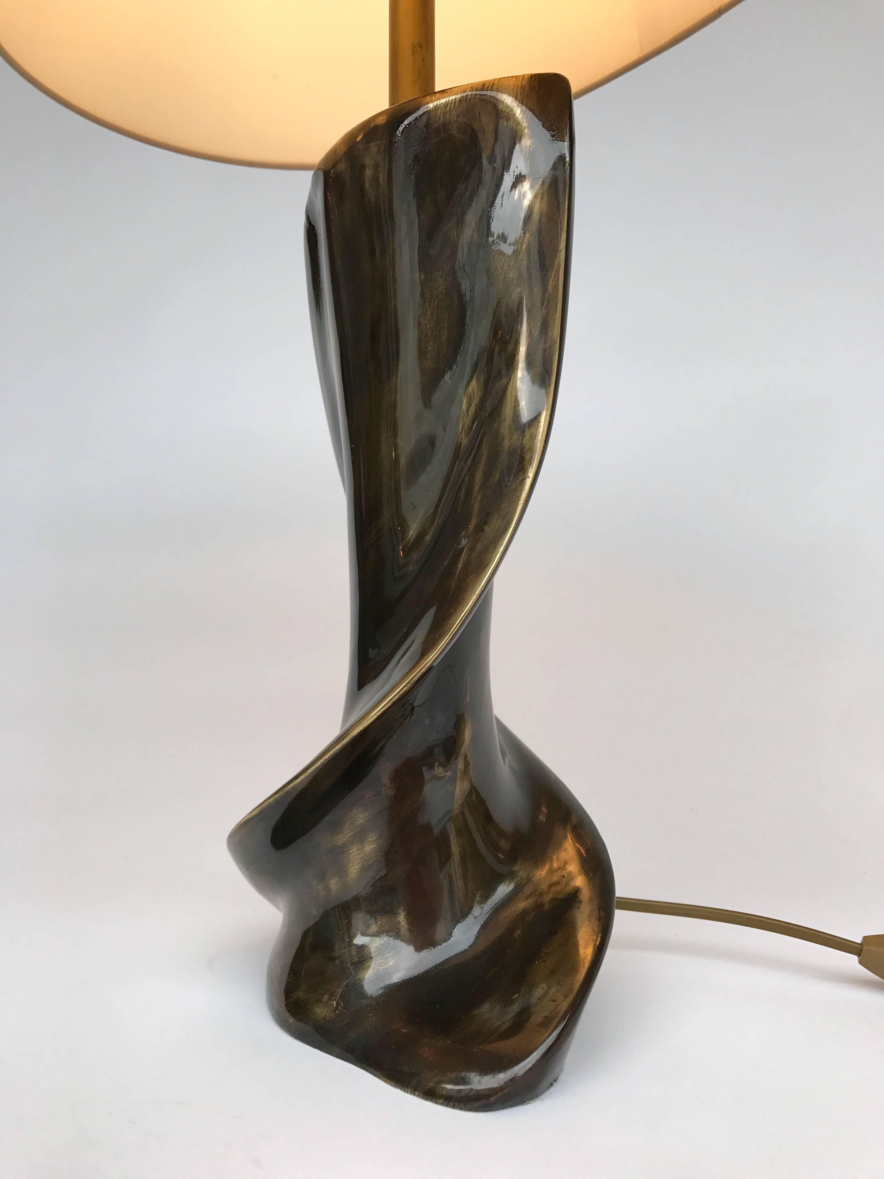 Belgian Pair of Lamps Twist Patined Brass, Belgium, 1980s