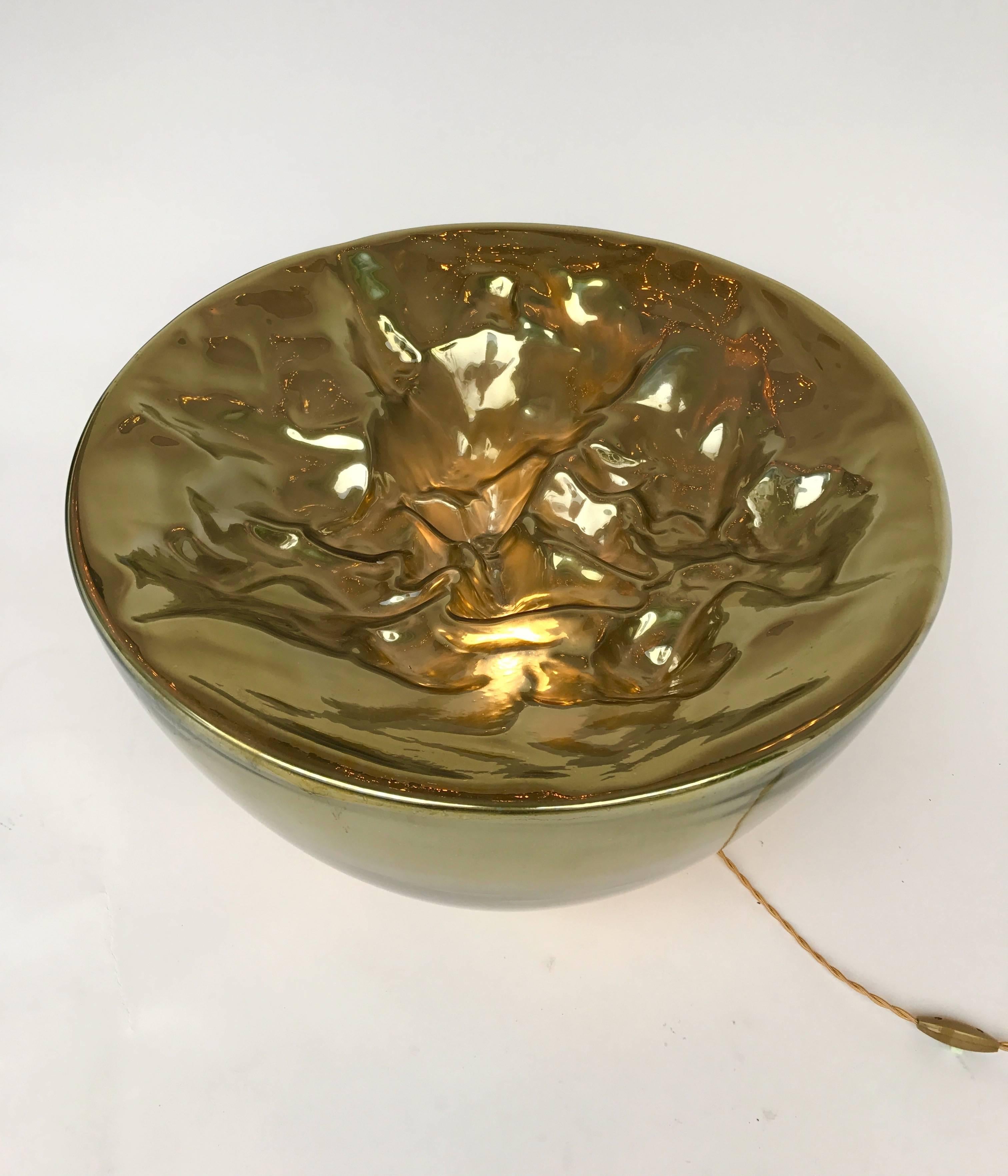 Bowl Lamp Gold Murano Glass by Carlo Nason, Italy, 1980s In Excellent Condition In SAINT-OUEN, FR