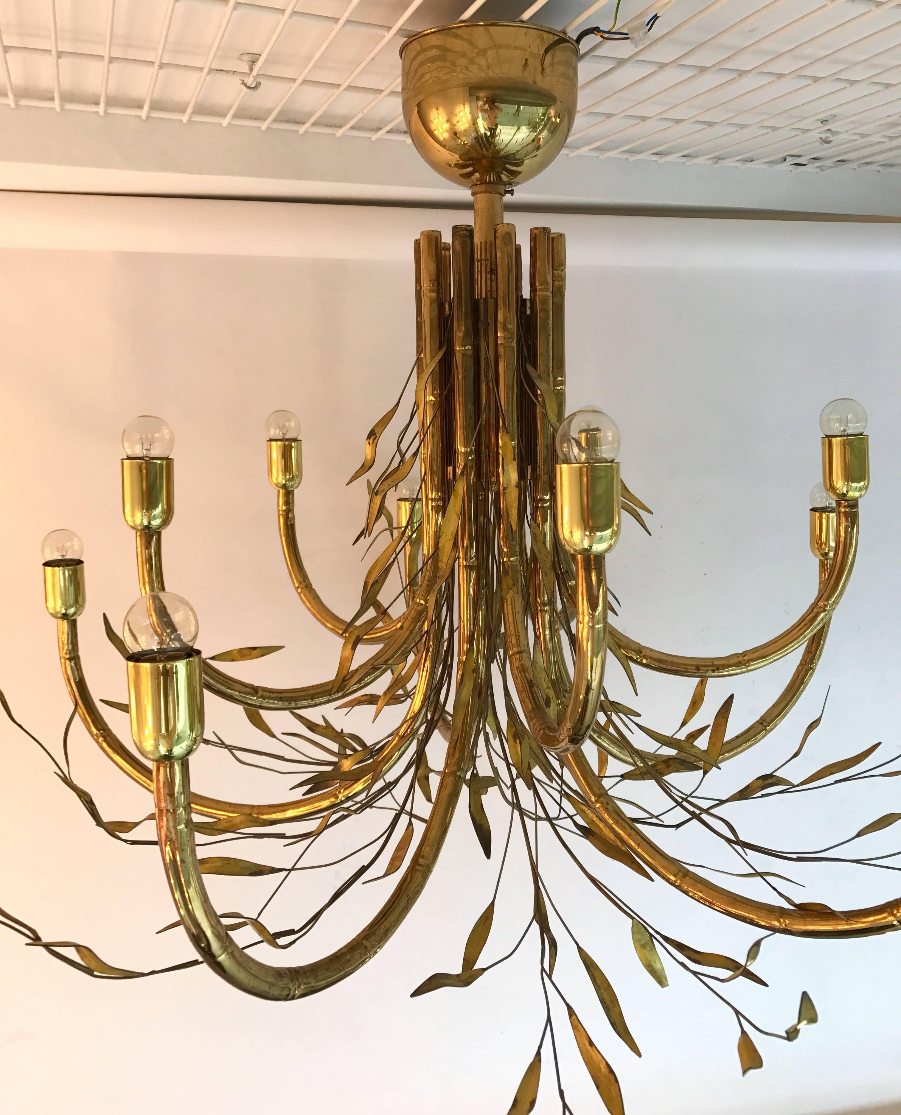 Chandelier Bamboo Brass, Italy, 1980s In Good Condition In SAINT-OUEN, FR