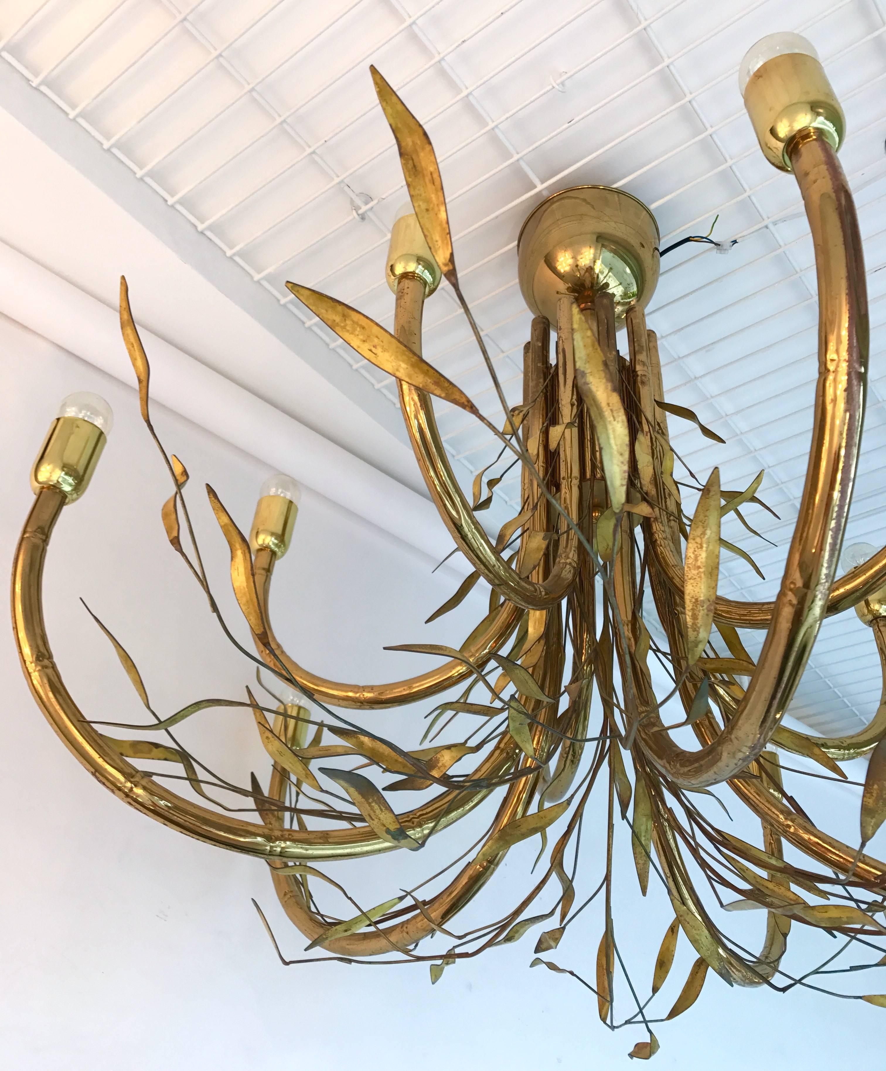 Late 20th Century Chandelier Bamboo Brass, Italy, 1980s