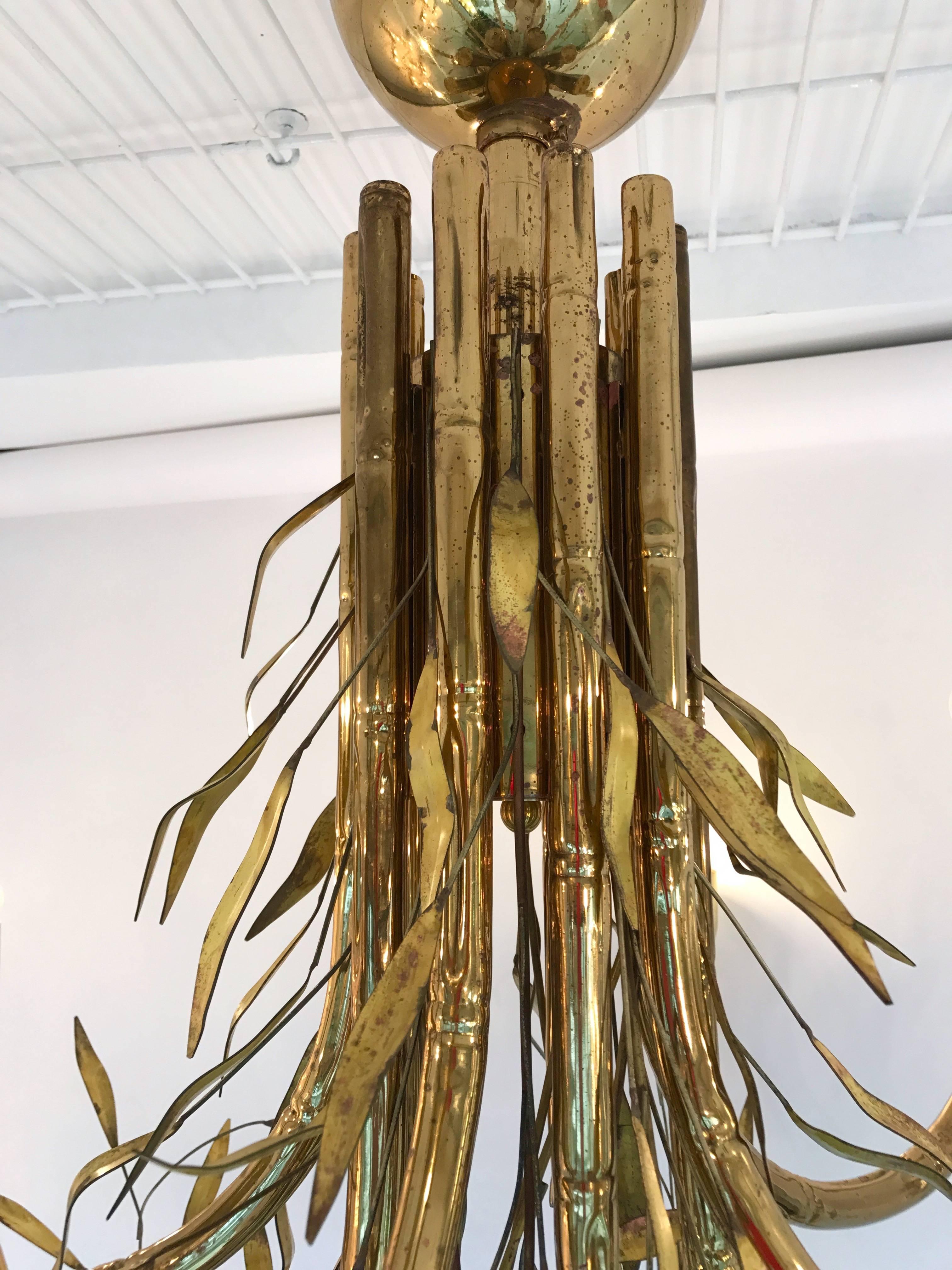 Chandelier Bamboo Brass, Italy, 1980s 1