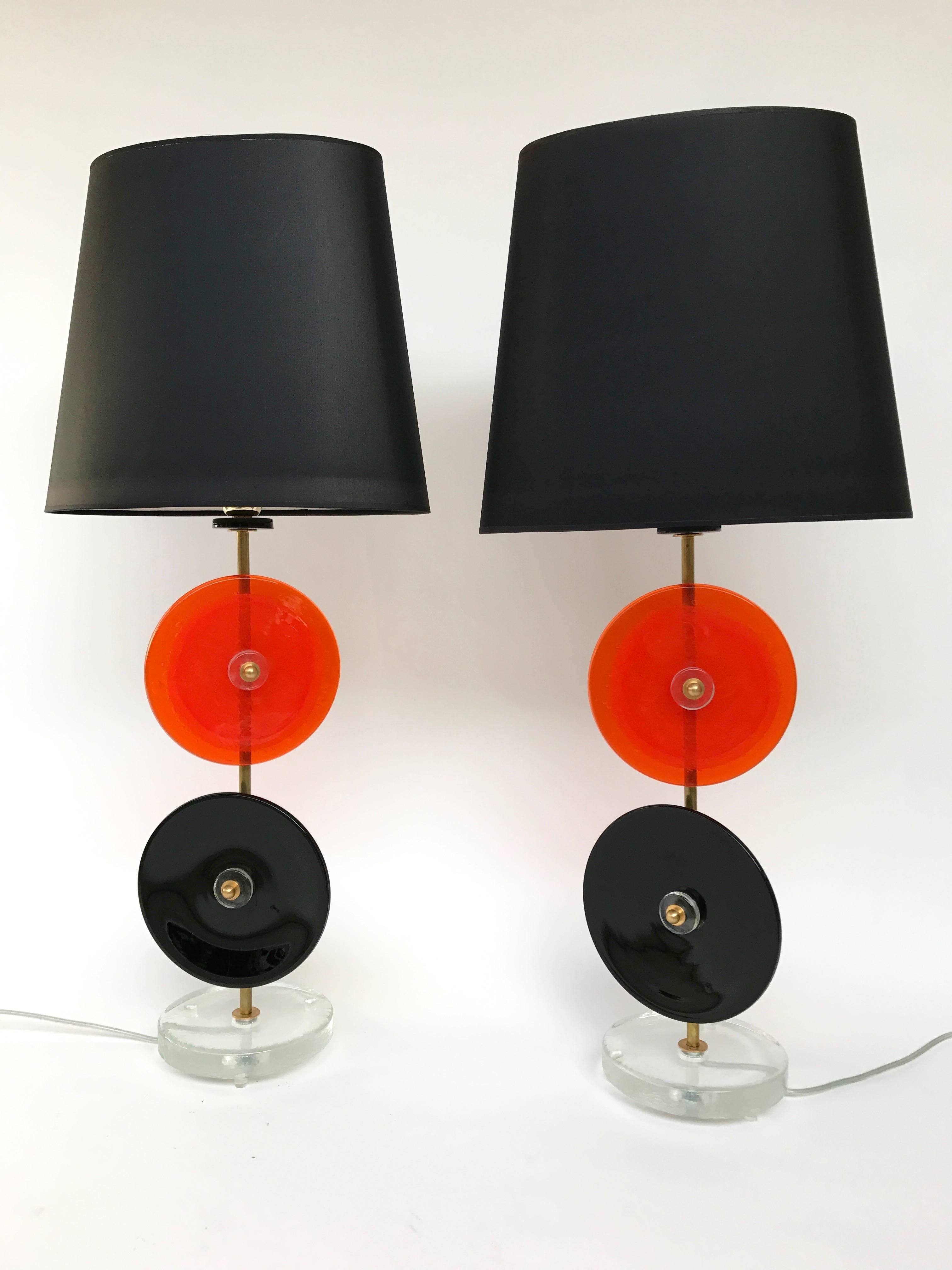Pair of Lamps Murano Glass Disc; Italy, Contemporary In Excellent Condition In SAINT-OUEN, FR