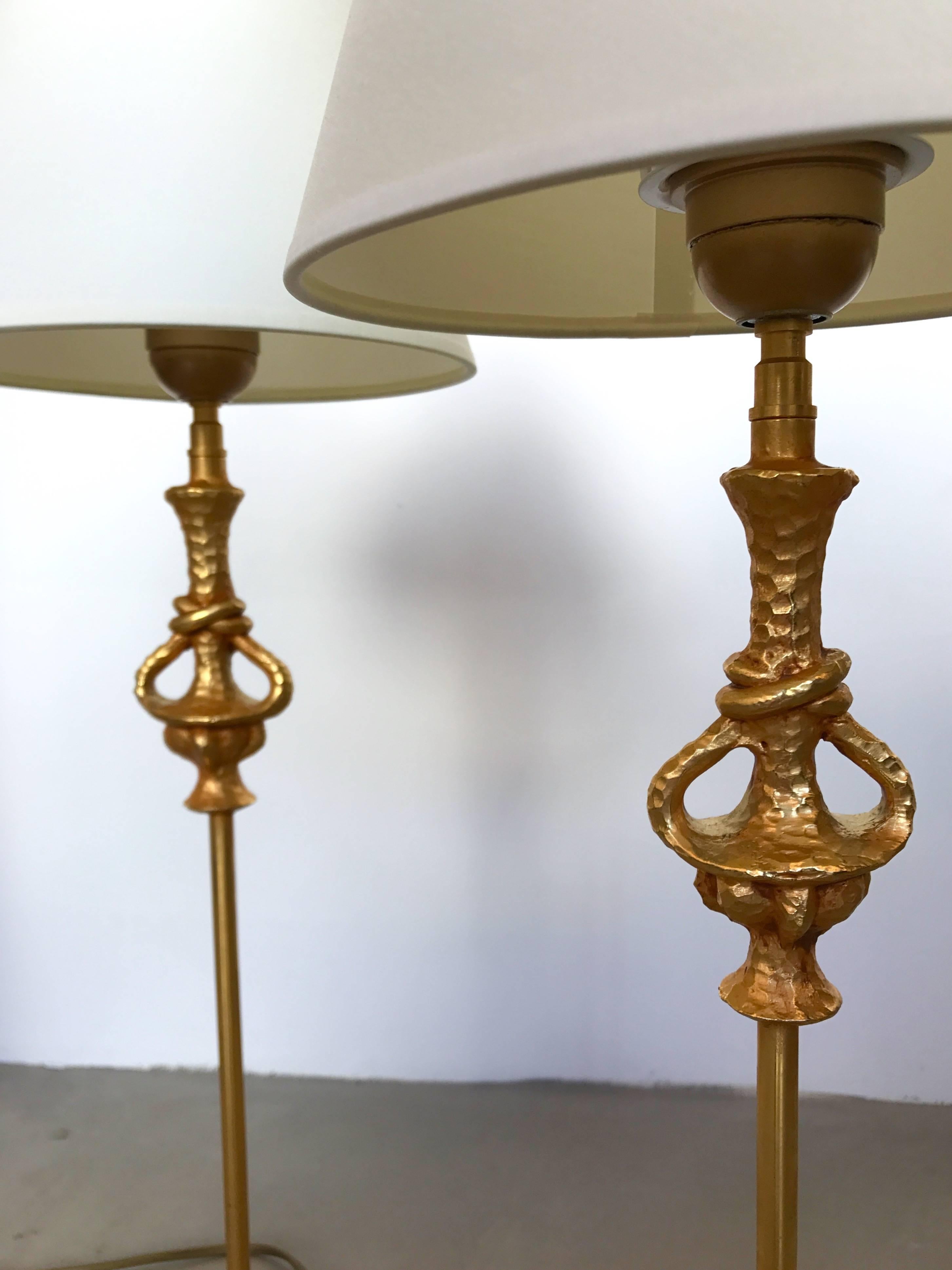 Late 20th Century Pair of Bronze Lamps by Nicolas De Wael for Fondica, France, 1990s