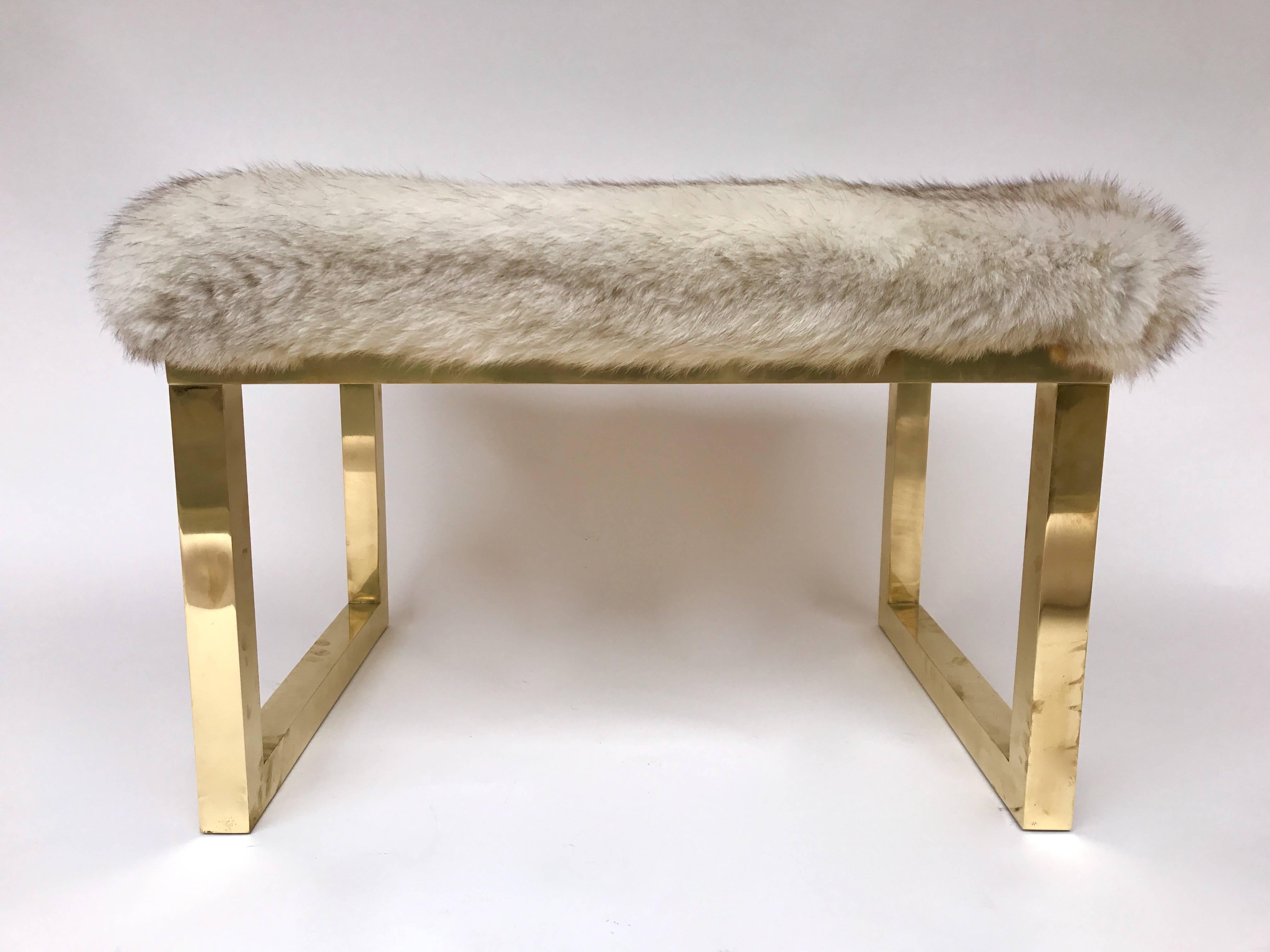 Italian Pair of Contemporary Poufs Stools Brass and Silver Wolf, Italy
