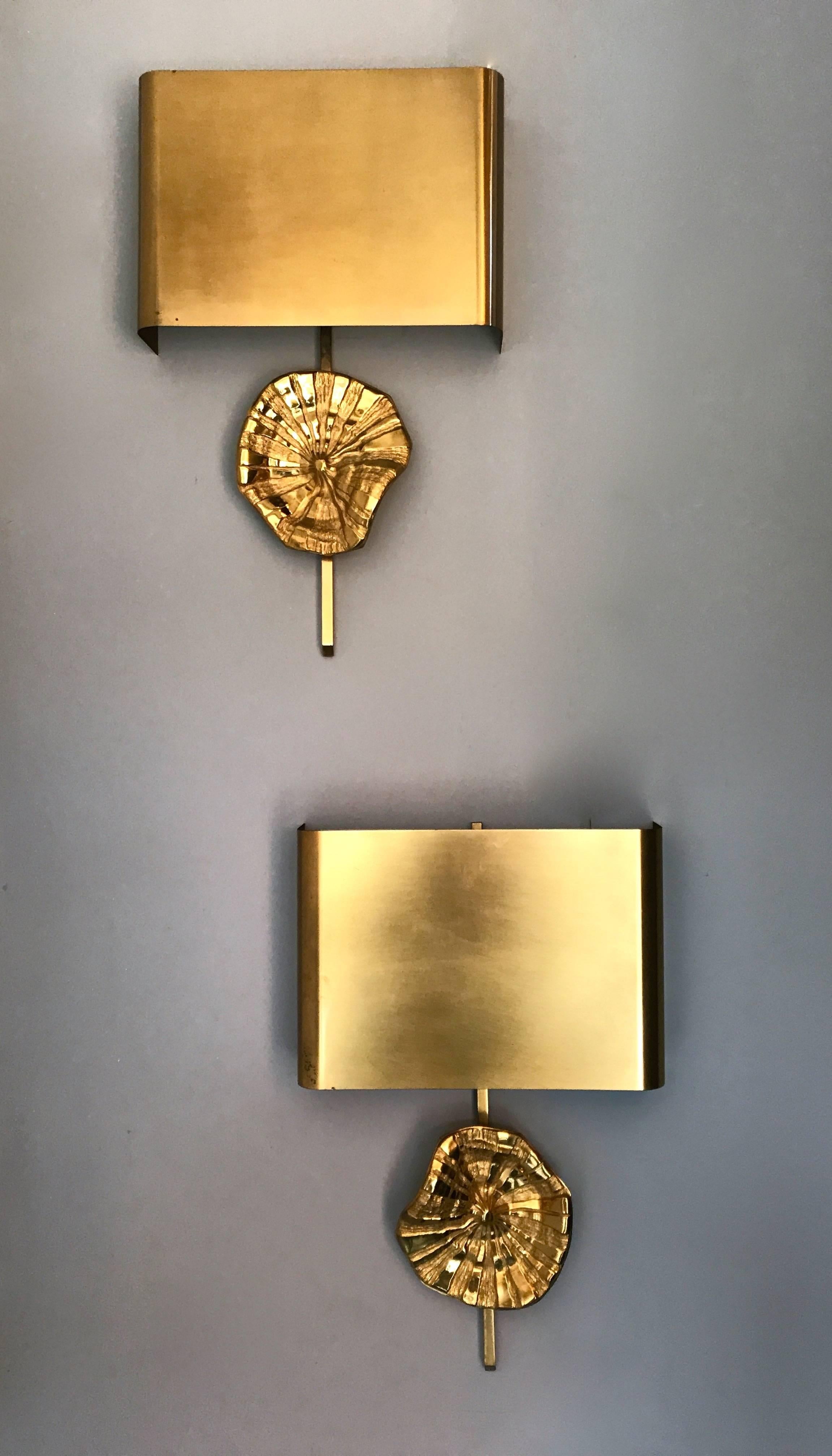 Late 20th Century Pair of Bronze Sconces by Maison Charles. France. 1970s