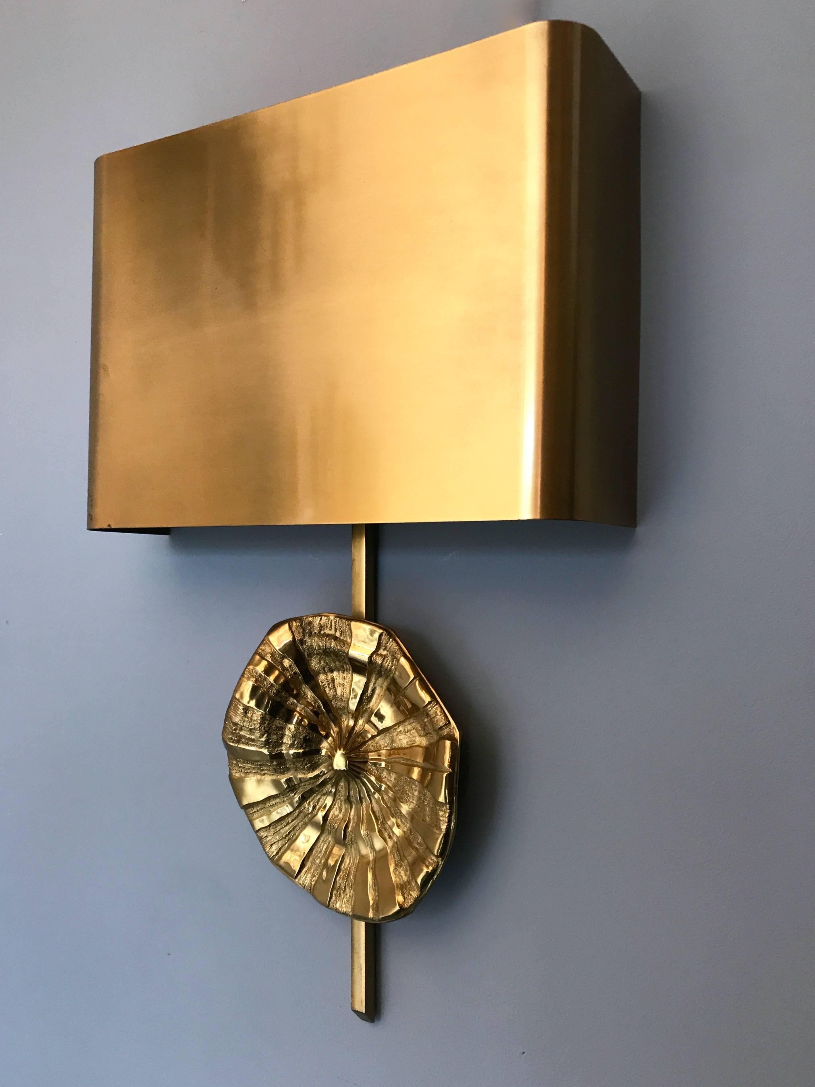 Mid-Century Modern Pair of Bronze Sconces by Maison Charles. France. 1970s