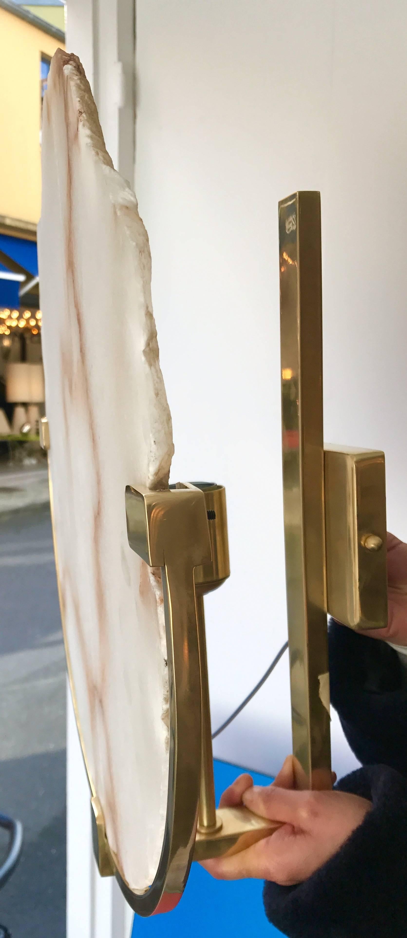 American  Contemporary Pair of Sconces Alabaster and Brass. Italy, 2017