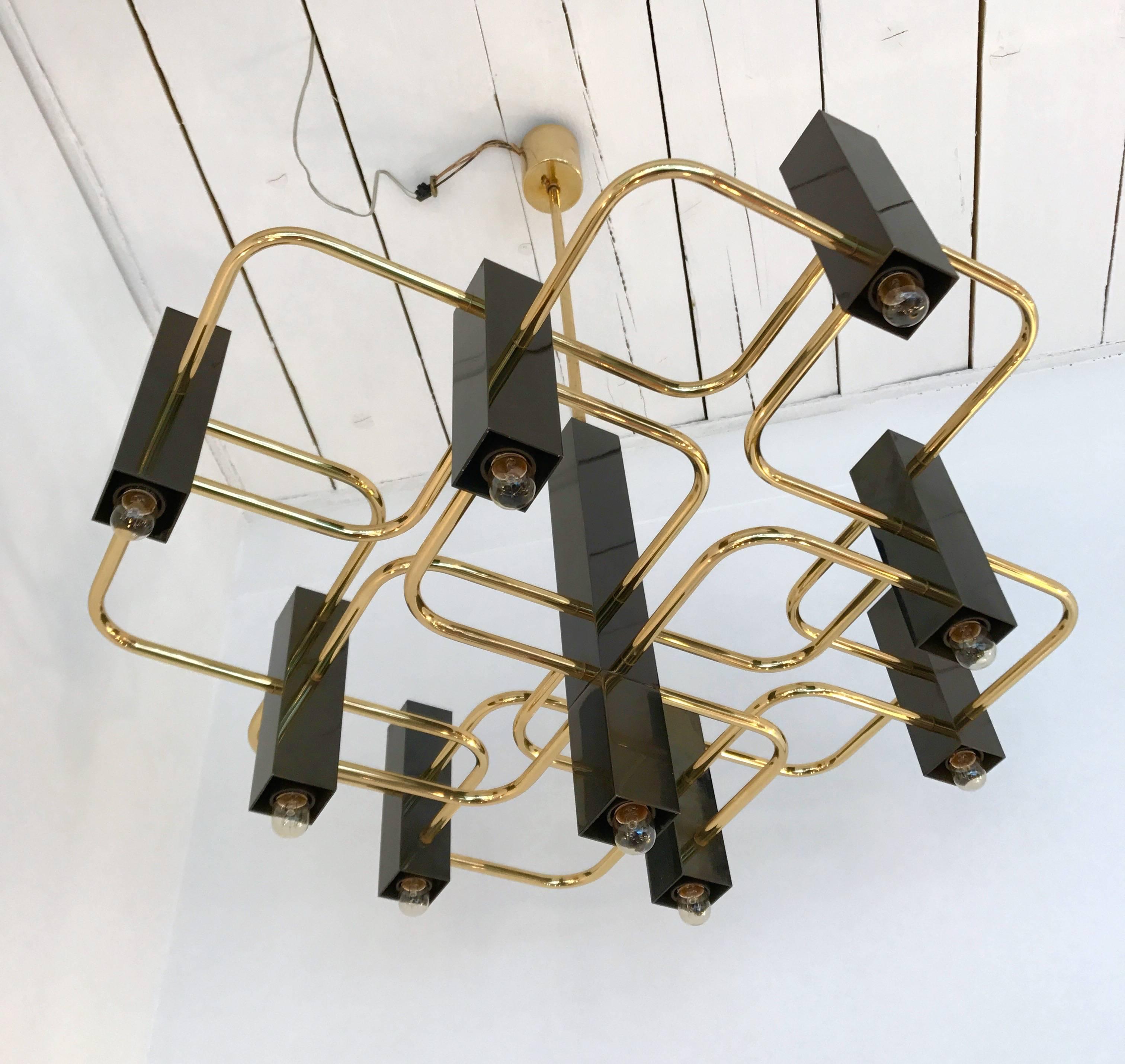 Space Age Chandelier Brass by Sciolari, 1970s, Italy