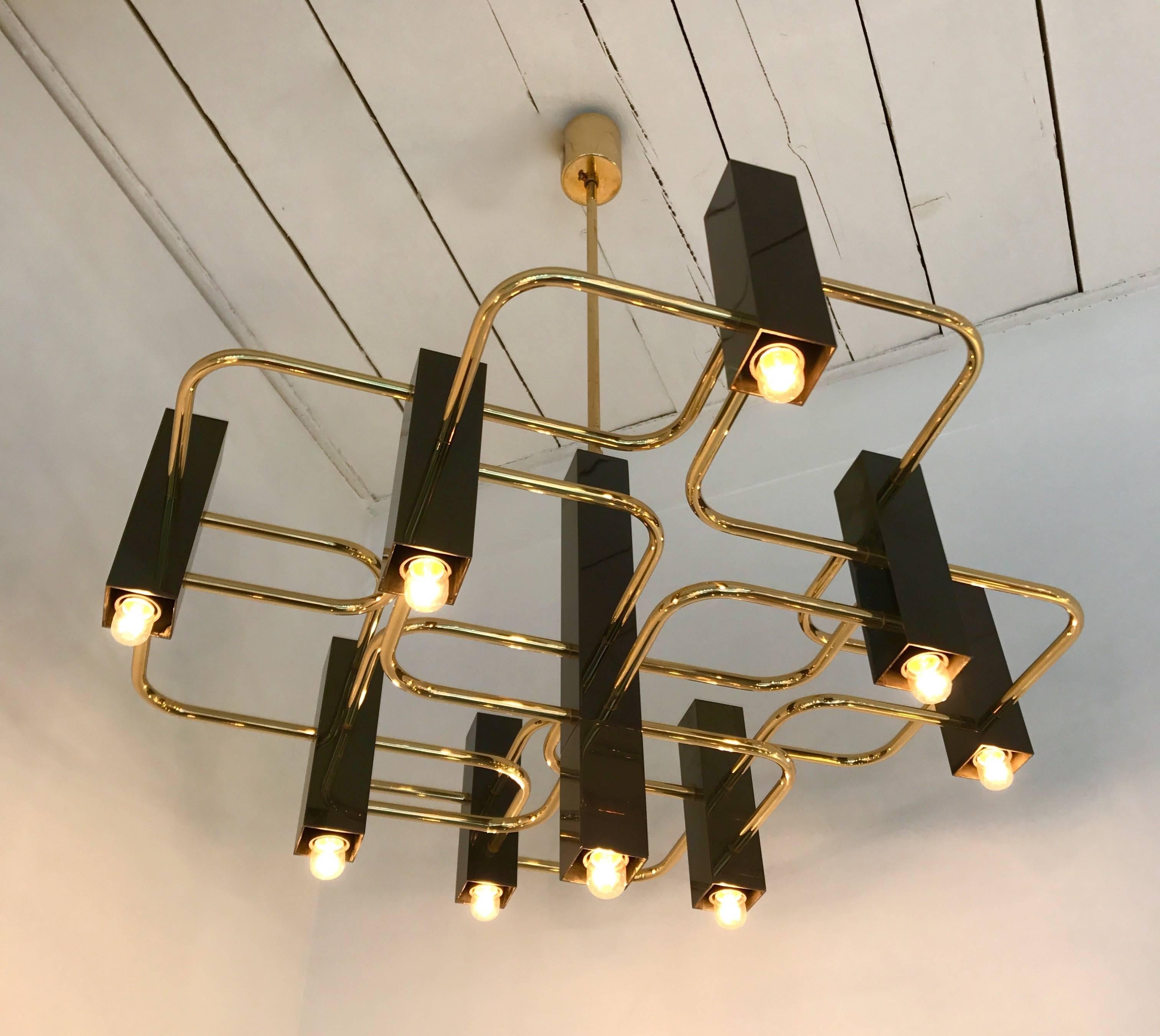 Italian Chandelier Brass by Sciolari, 1970s, Italy