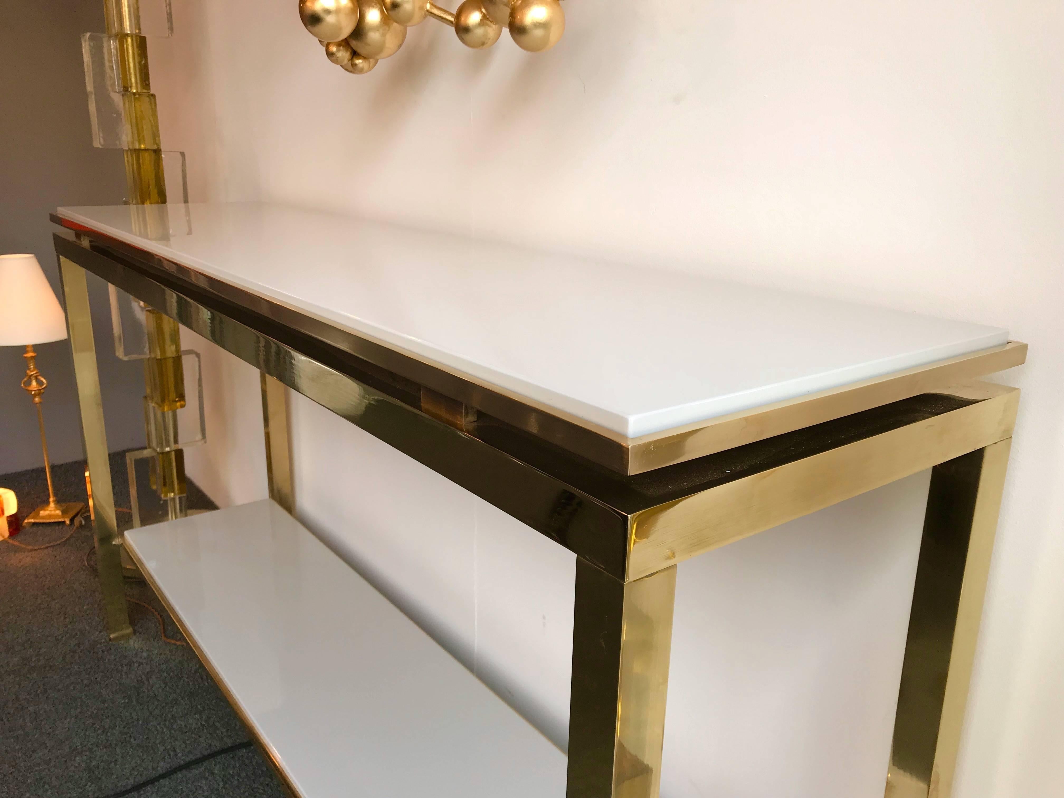 Brass Console Table Lacquered by Guy Lefevre for Maison Jansen, France, 1970s 1