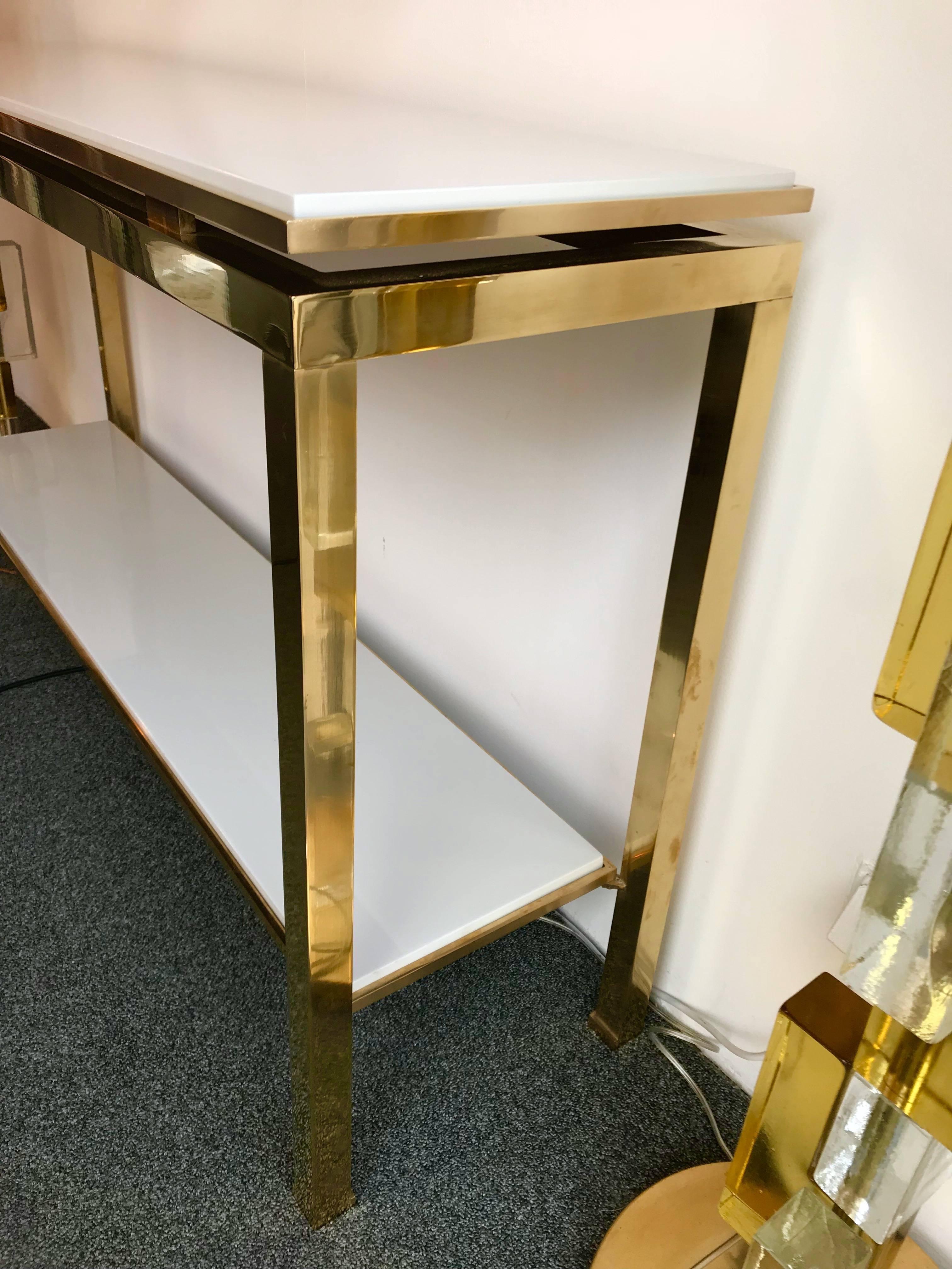 Brass Console Table Lacquered by Guy Lefevre for Maison Jansen, France, 1970s In Excellent Condition In SAINT-OUEN, FR