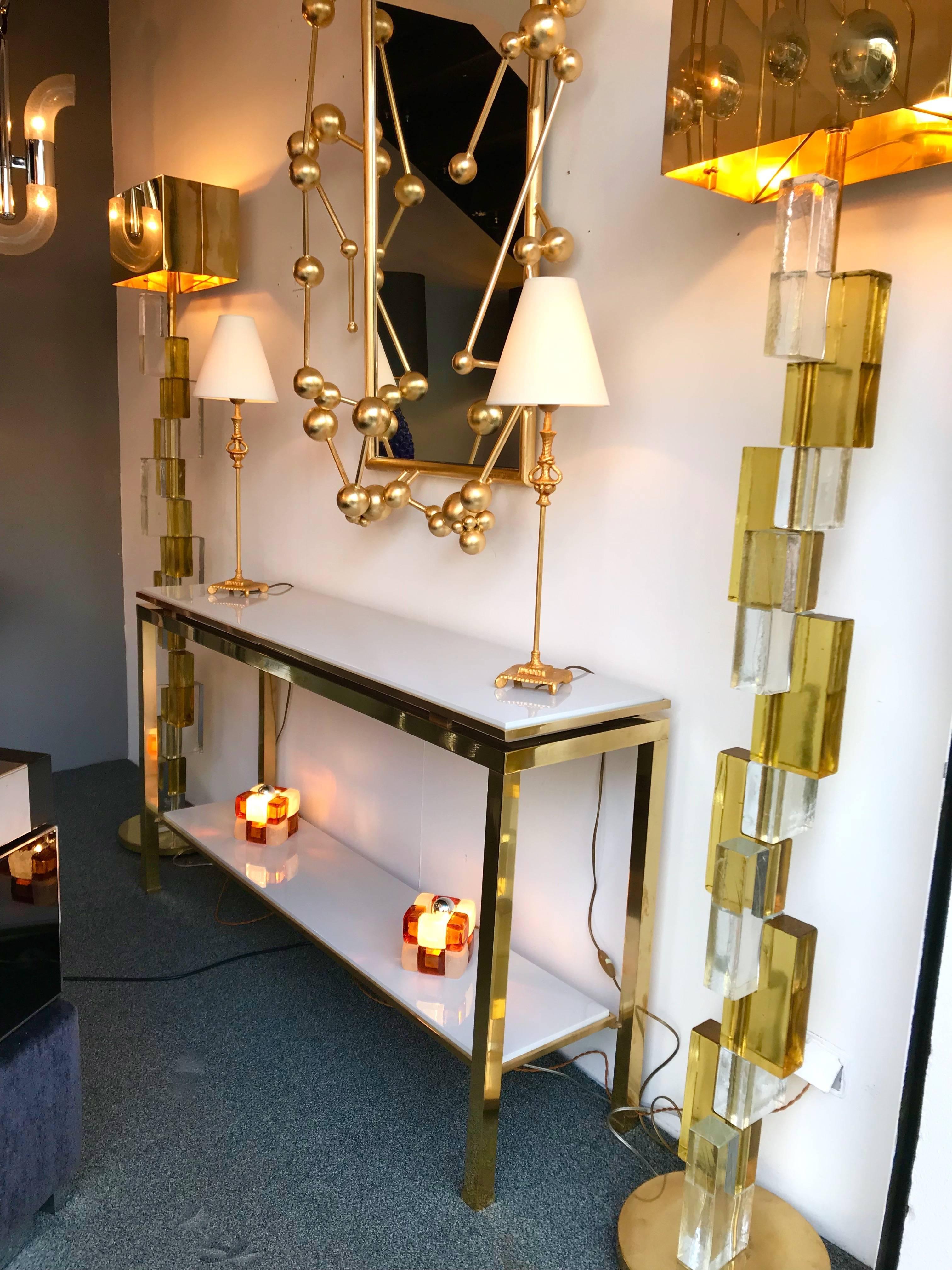 Late 20th Century Brass Console Table Lacquered by Guy Lefevre for Maison Jansen, France, 1970s