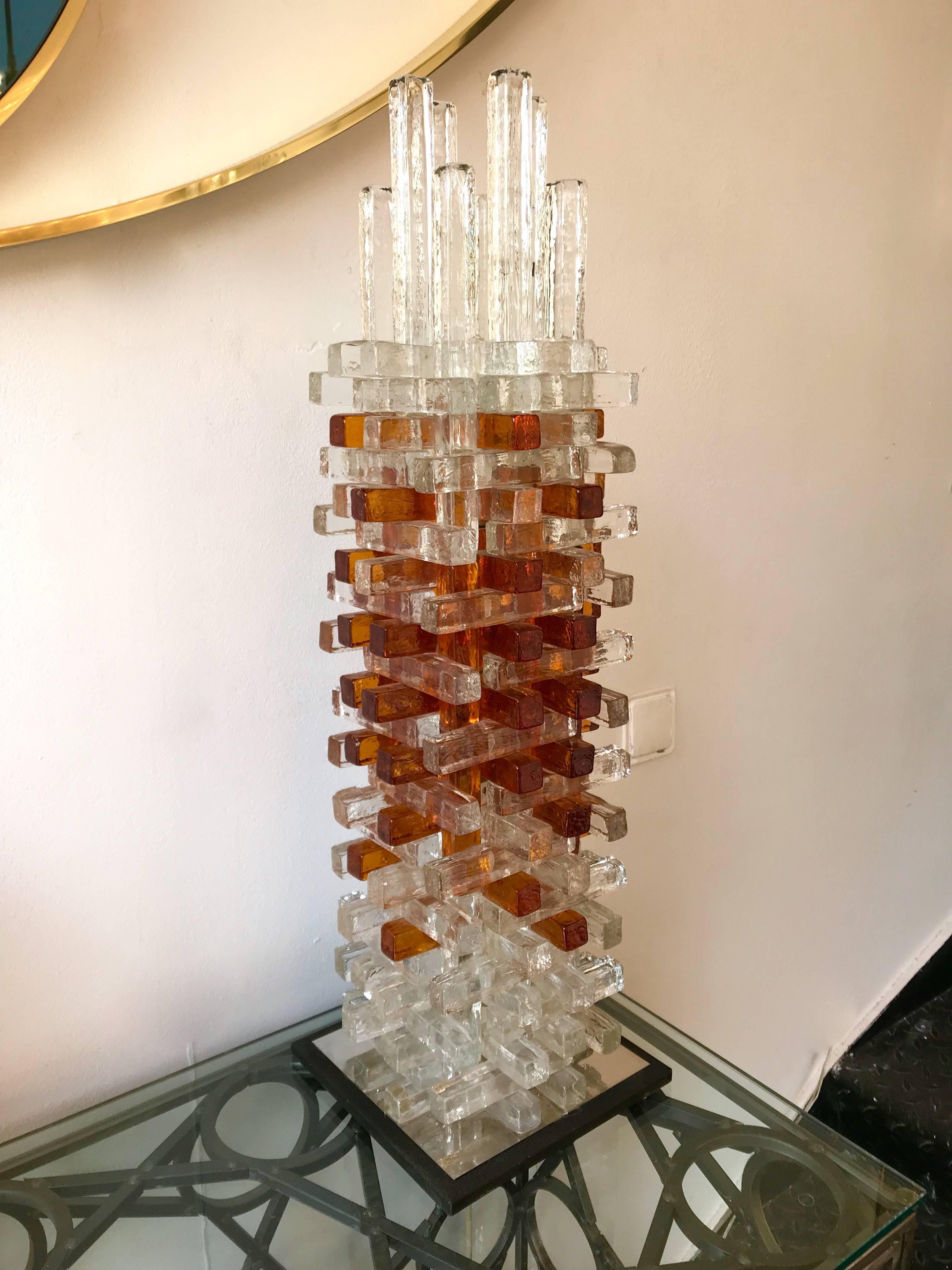 Sculpture Lamp Pressed Glass by Biancardi and Jordan Arte, Italy, 1970s 3