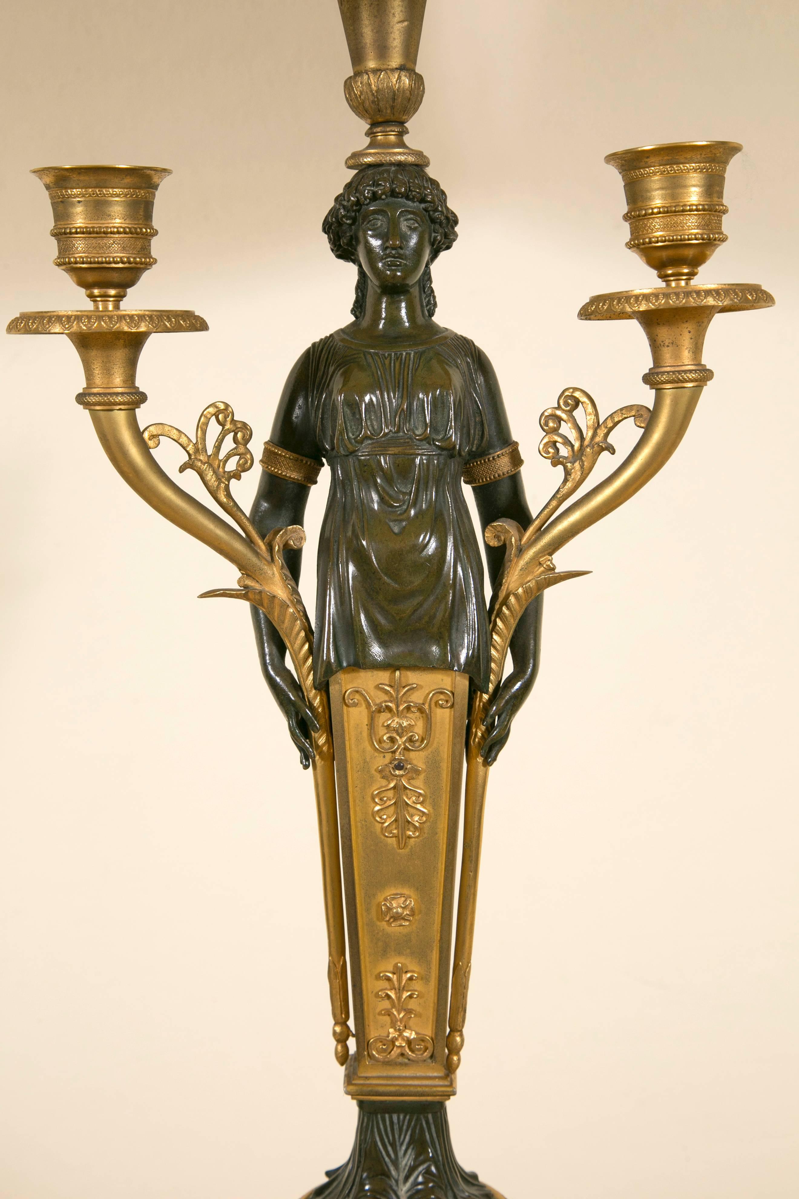 French Empire Table Lamp in Gilt and Patinated Bronze In Good Condition In Saint-Ouen, FR