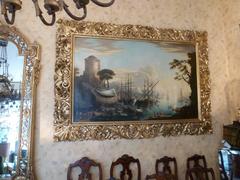 Very Large 19th Century Painting "Sailboats Docking in the Harbour"