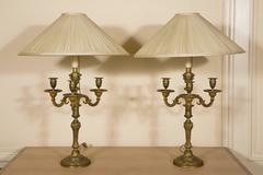 Pair of Louis XVI Bronze Candelabra Lamp Mounted