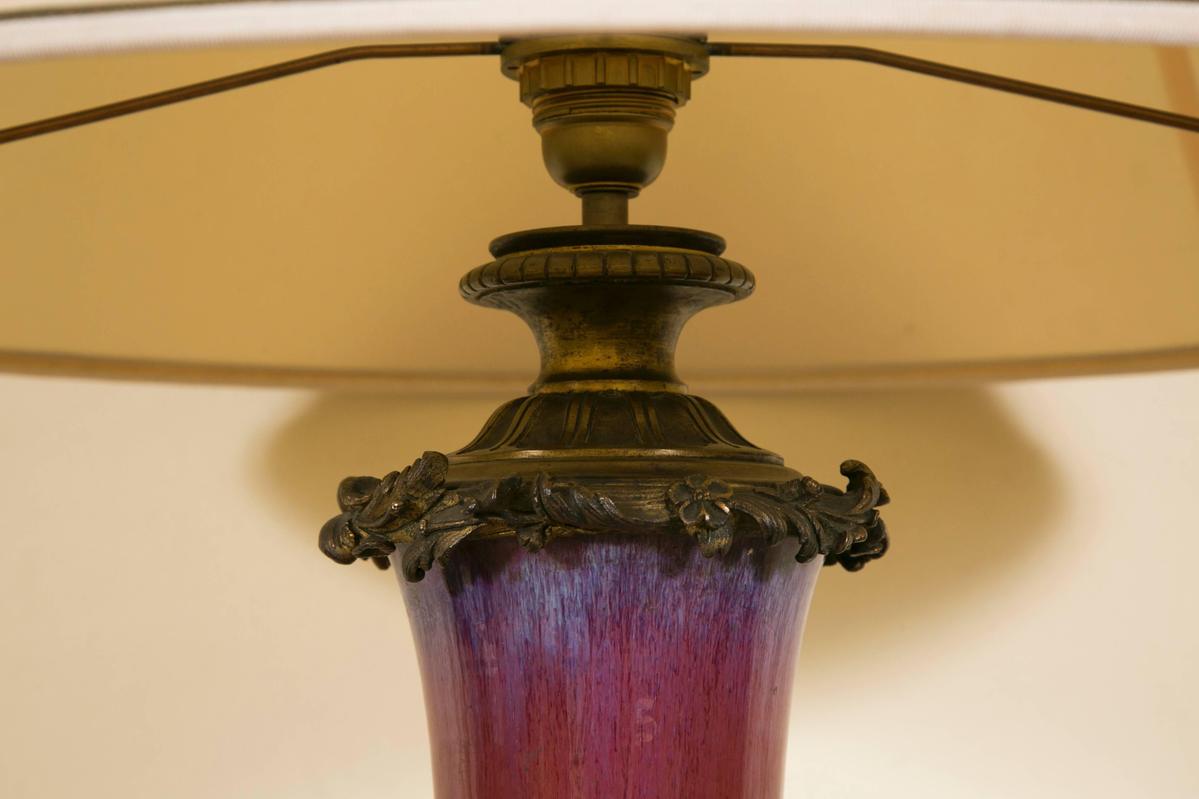 French 19th Century Ox Blood Chinese Vase Table Lamp with a Louis XV Style Bronze Base