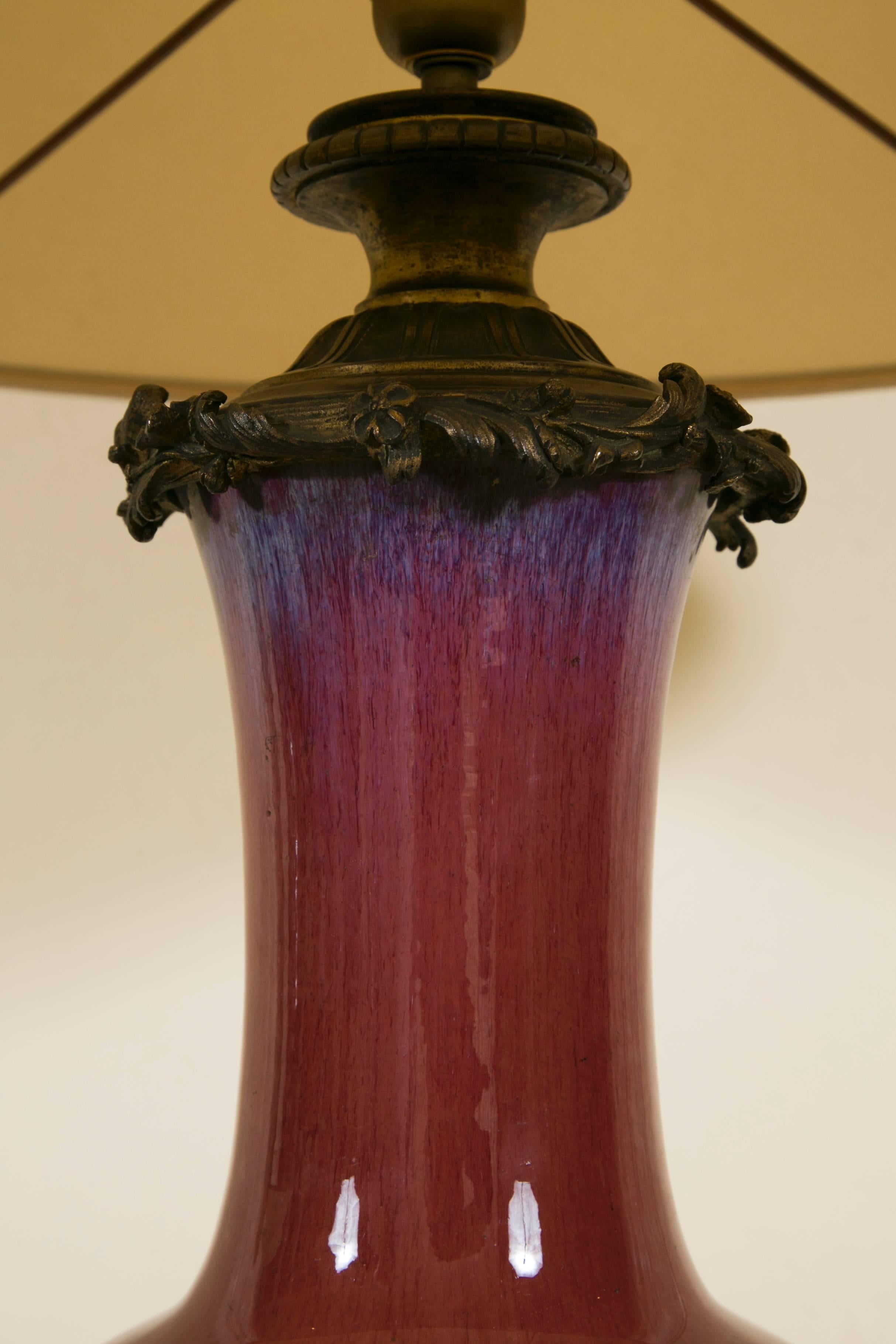 Cast 19th Century Ox Blood Chinese Vase Table Lamp with a Louis XV Style Bronze Base