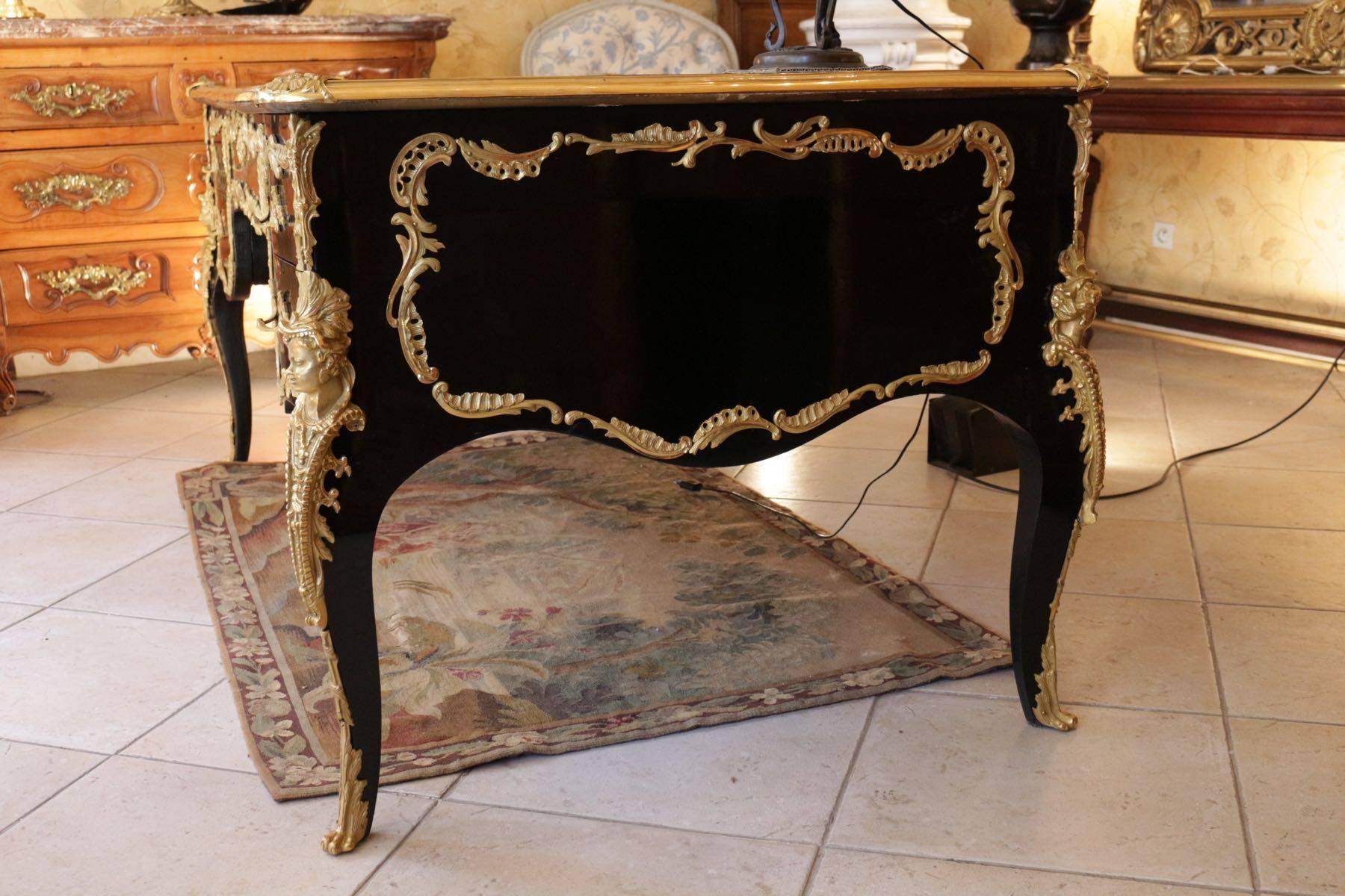 Louis XIV French Black Lacquer and Gilded Bronzes Regence Style Ministry Desk