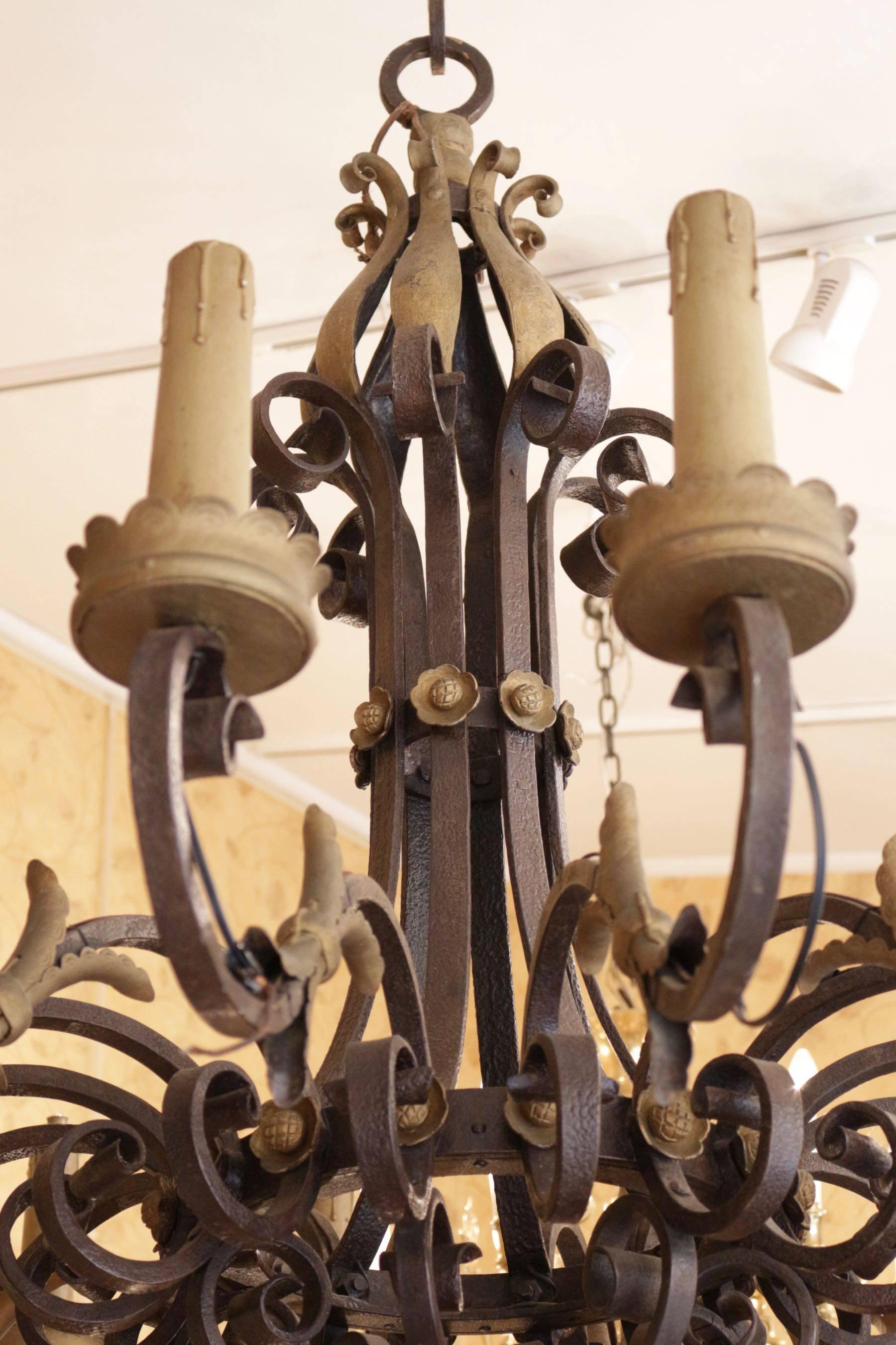 Forged Large French Wrought Iron Sixteen-Branch Chandelier