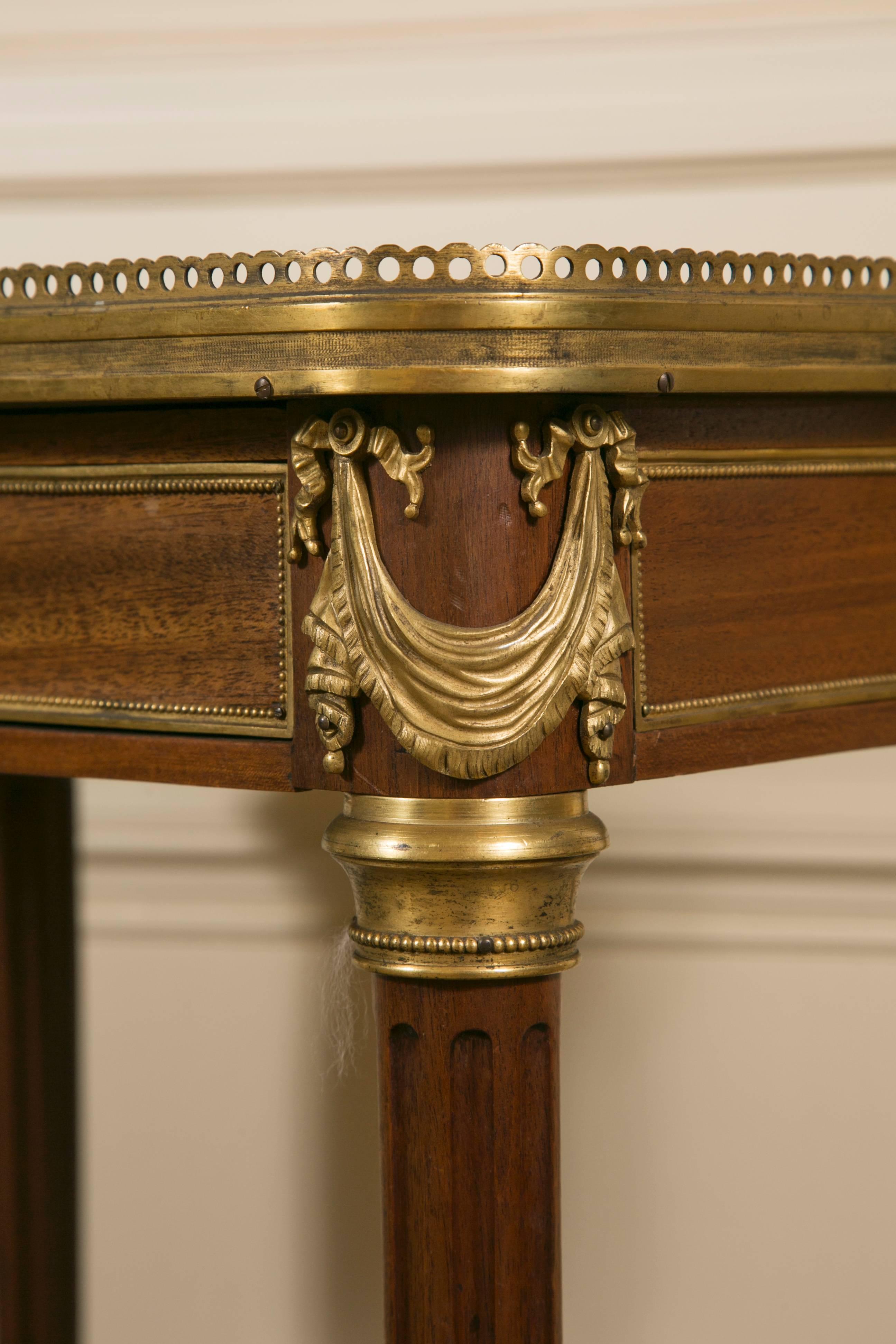 Bronze Pair of 19th Century Mahogany Marble-Top and Ormolu Side Tables