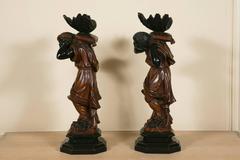 Pair of 19th Century Carved and Lacquered Wood Figure Ring Holder