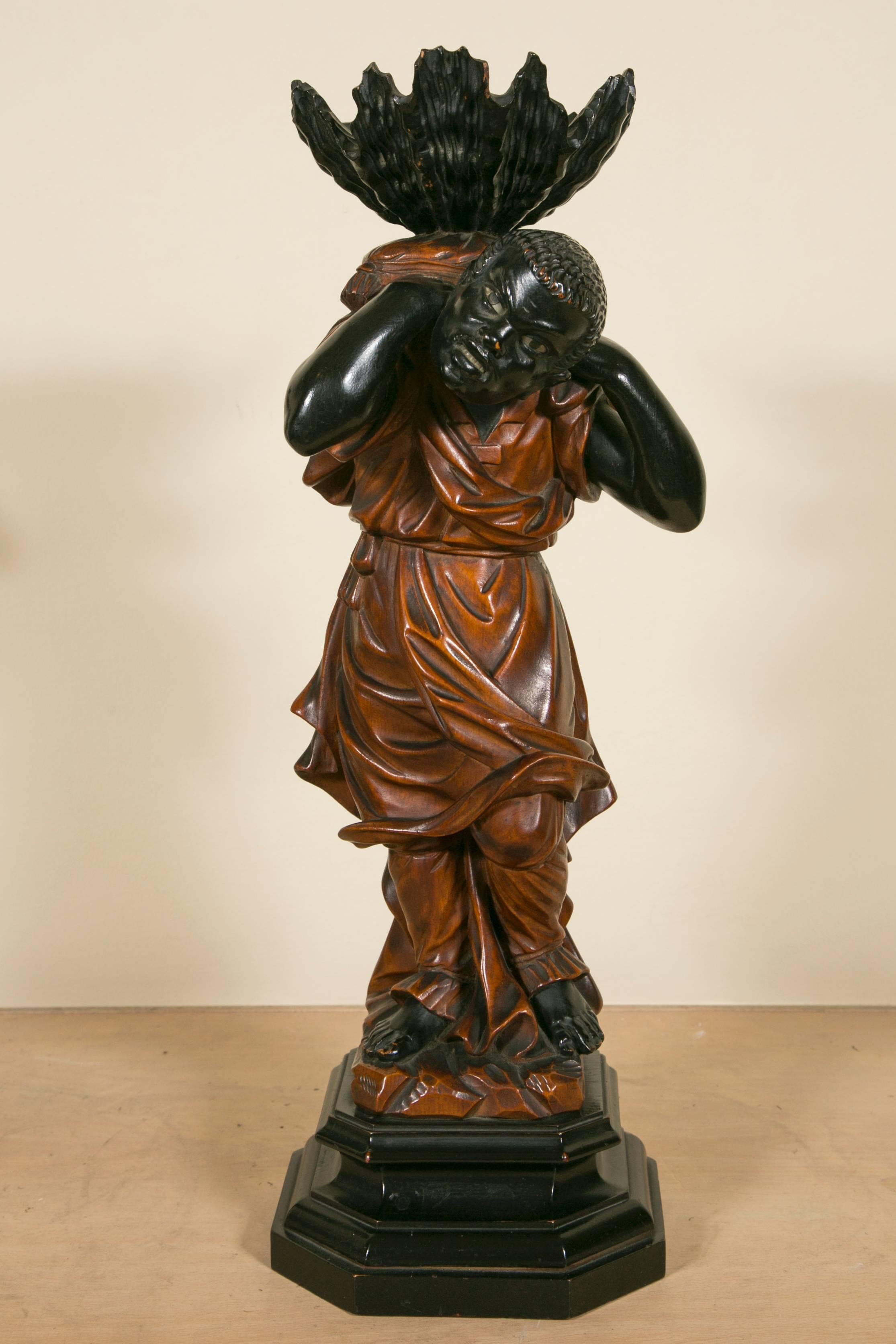 Italian Pair of 19th Century Carved and Lacquered Wood Figure Ring Holder