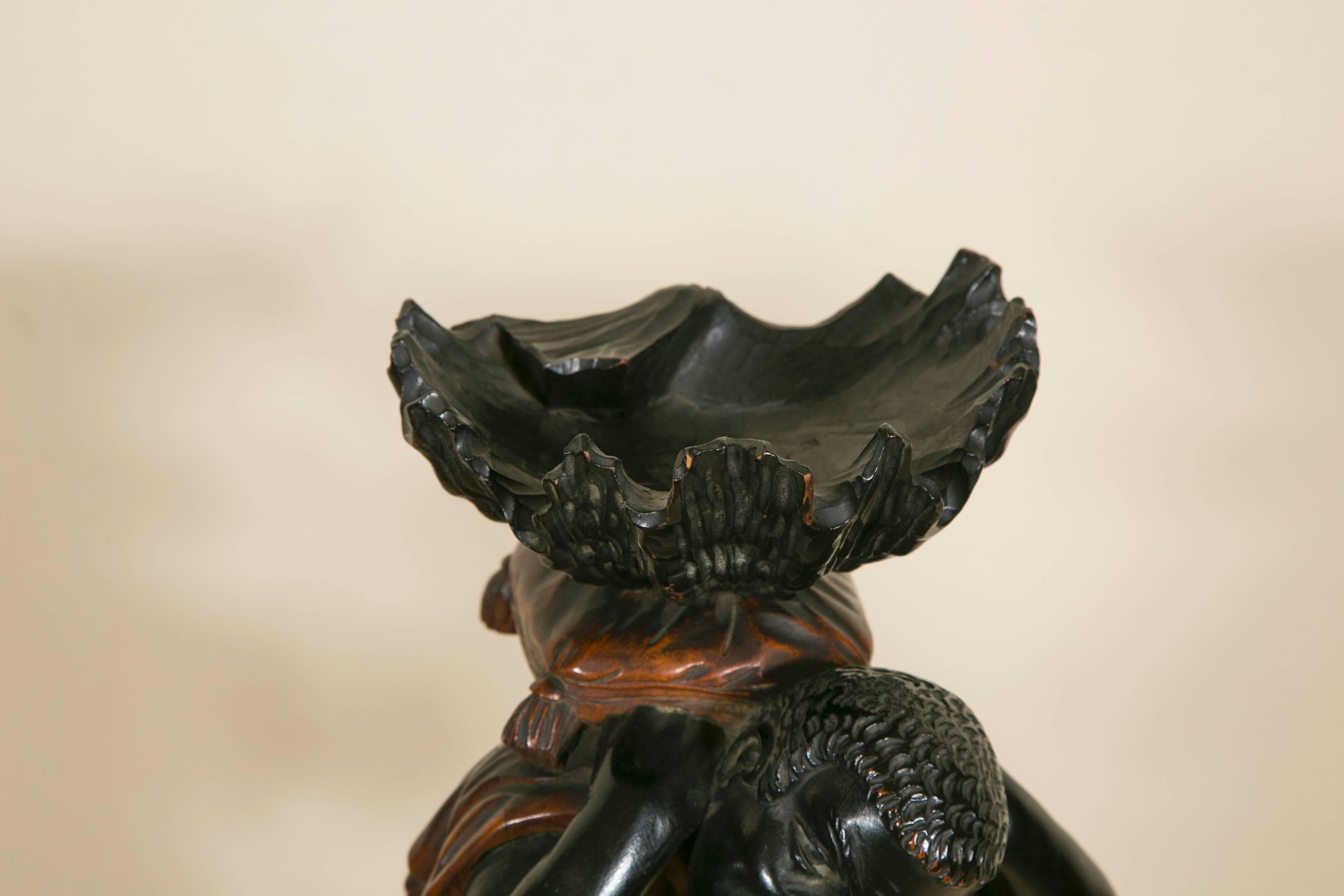 Pair of 19th Century Carved and Lacquered Wood Figure Ring Holder 4