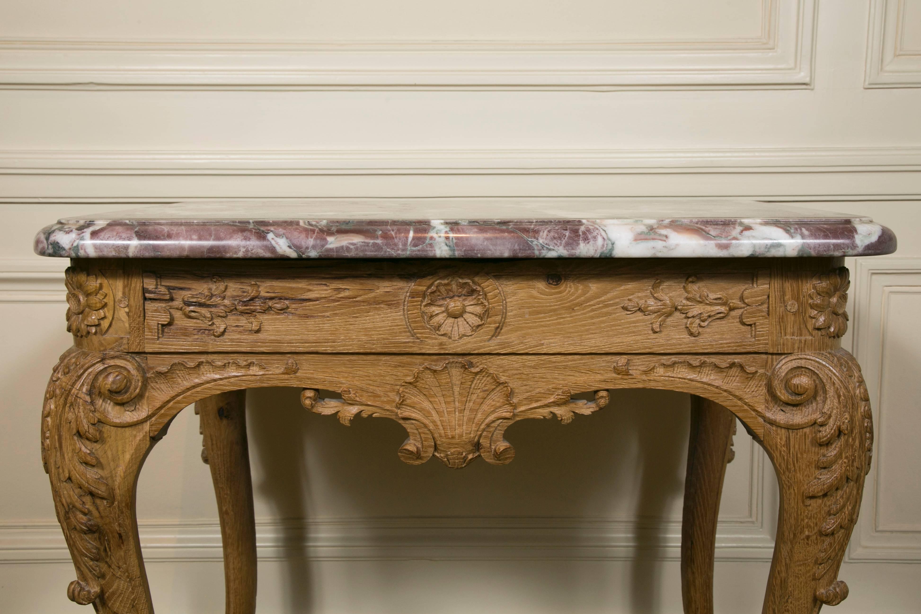 Pair of 19th Century French Regence Style Oak Marble-Top End Tables In Good Condition For Sale In Saint-Ouen, FR