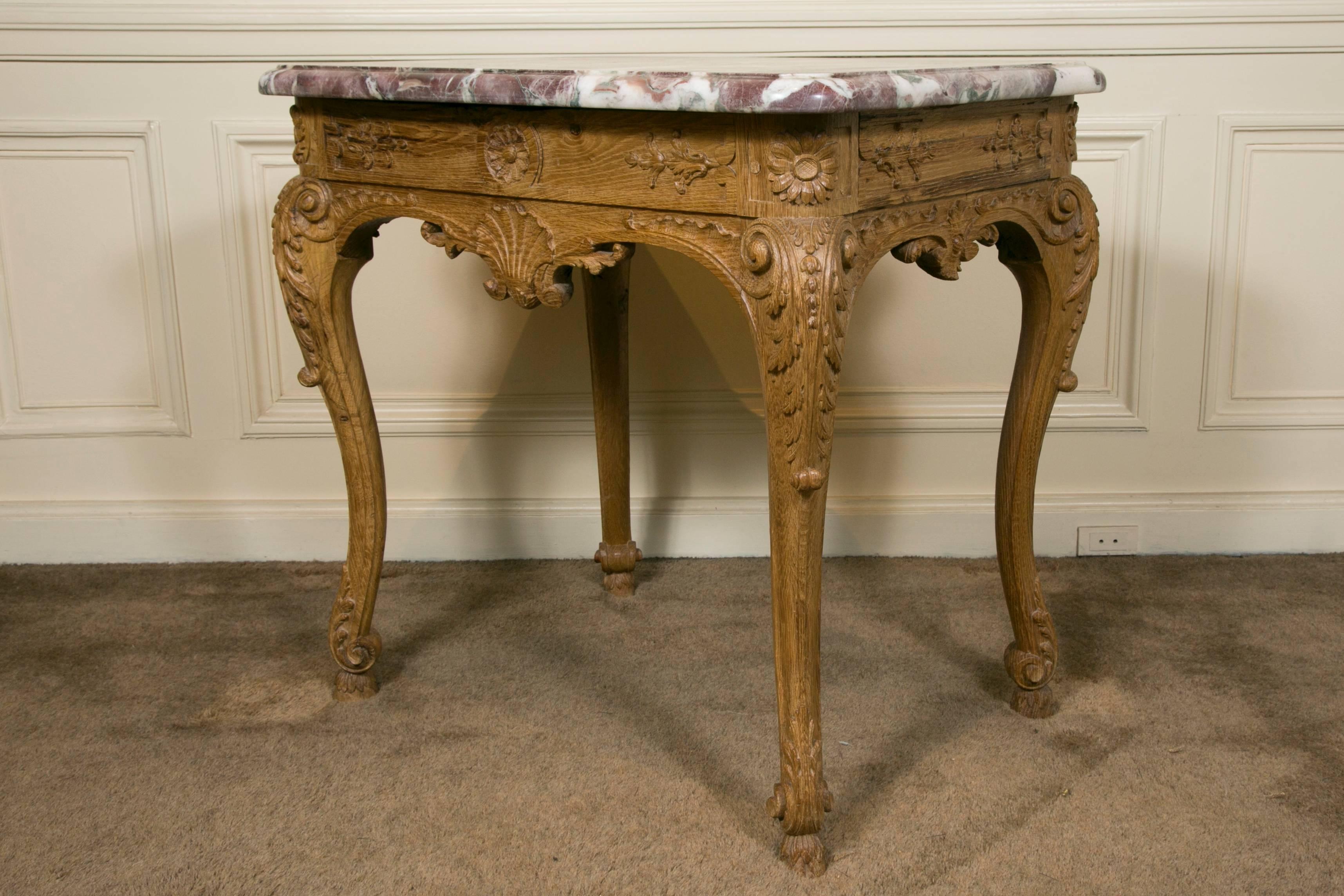 Mid-19th Century Pair of 19th Century French Regence Style Oak Marble-Top End Tables For Sale