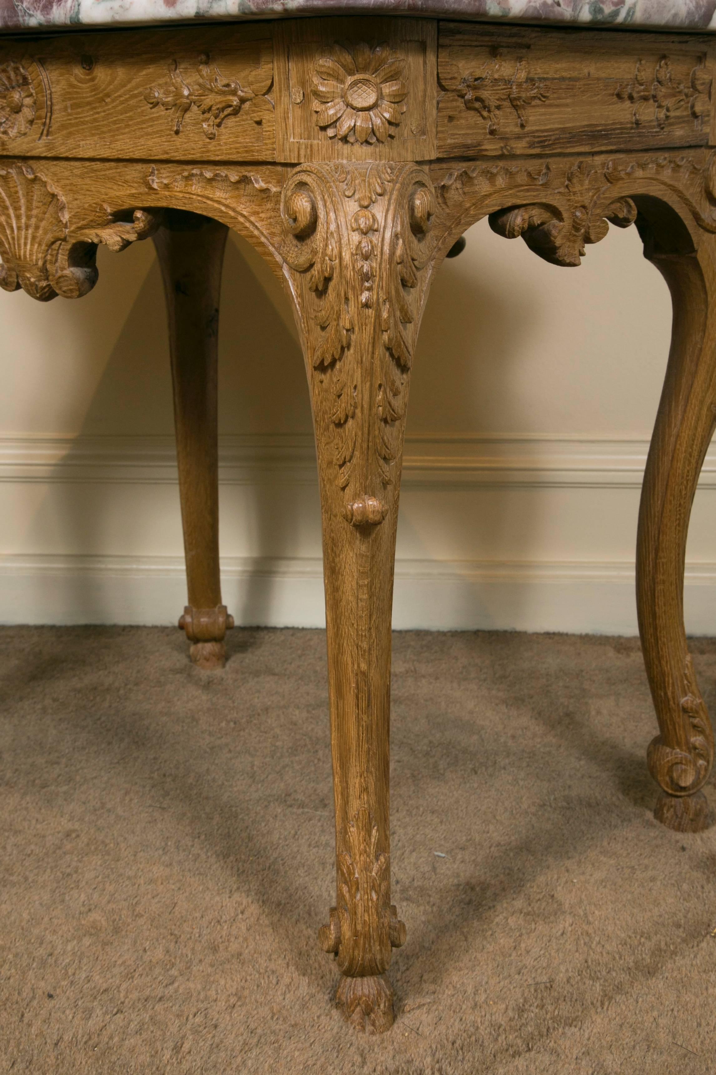 Pair of 19th Century French Regence Style Oak Marble-Top End Tables For Sale 1