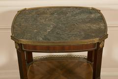 19th Century LXV Style Mahogany Satinwood, Gilt Bronze and Marble Top Side Table