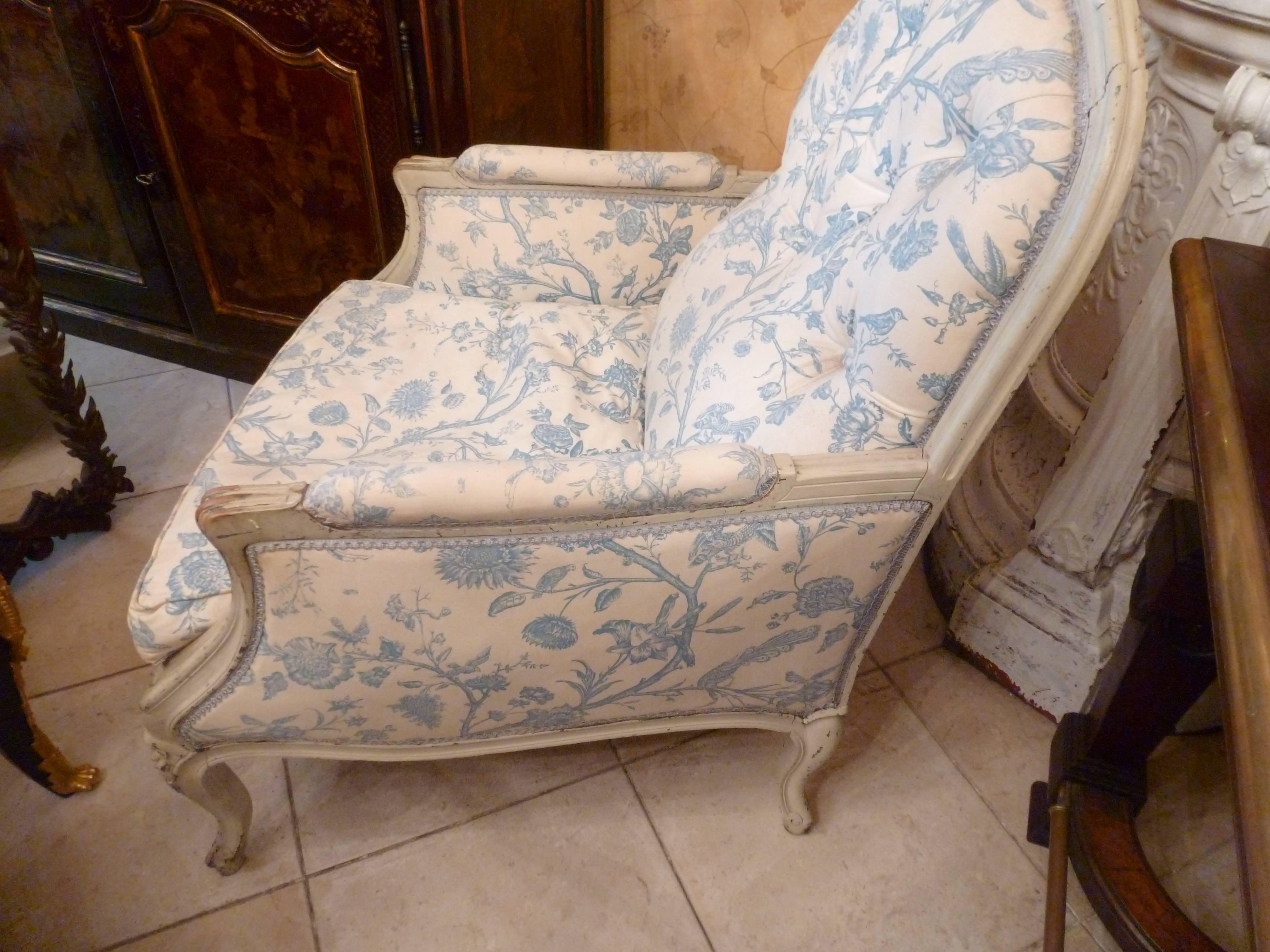 French Large Lacquered Frame LXV Style Bergere Chair 19th Century