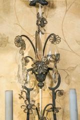Important Pair Iron Wall Sconces Five Arms White and Color Crystal Drops