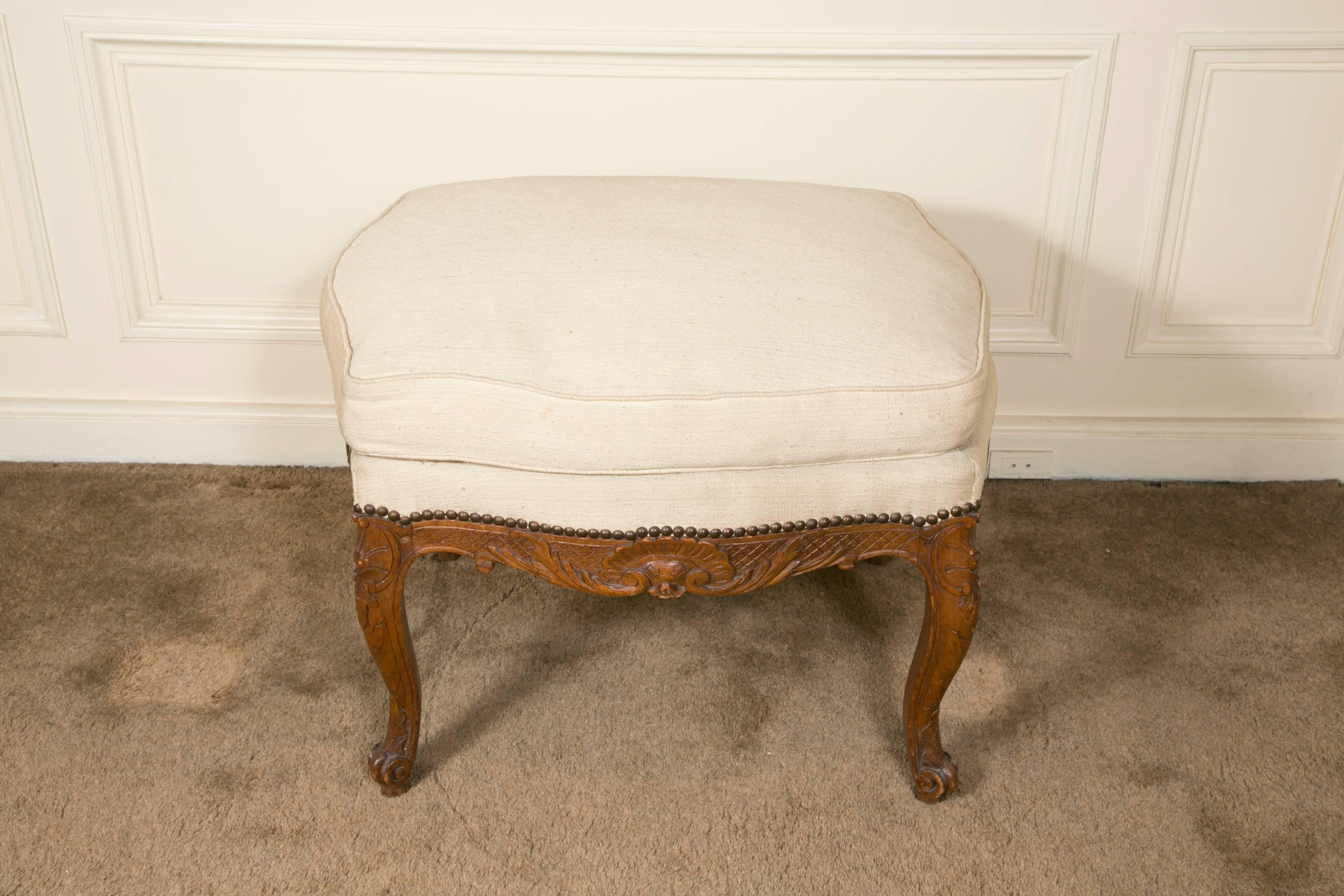 19th Century French Regence Style Wood Stool with Cushion In Good Condition In Saint-Ouen, FR