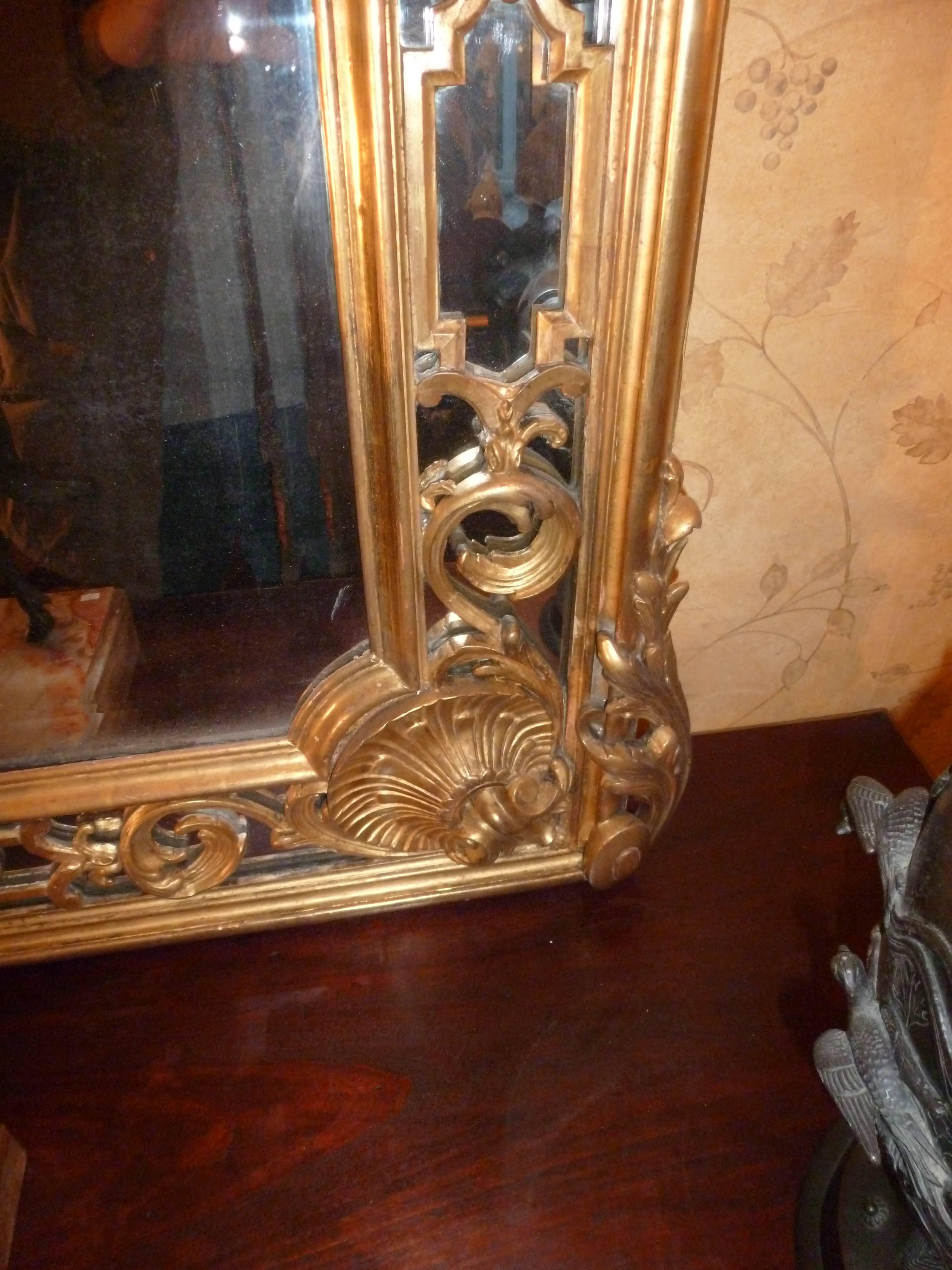 Belle Époque Fine and Large French 19th Century Giltwood Carved Mirror