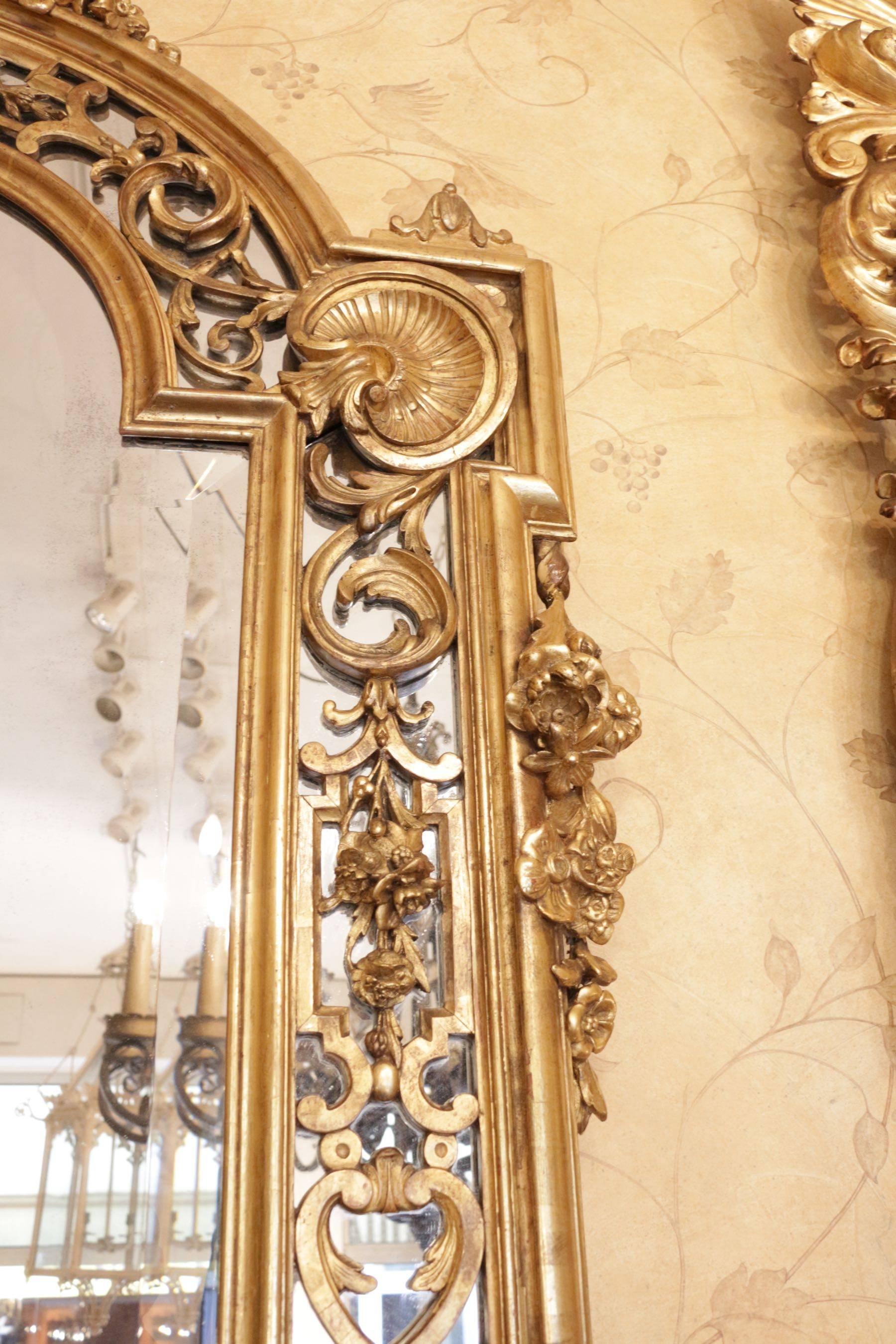 Fine and Large French 19th Century Giltwood Carved Mirror 1