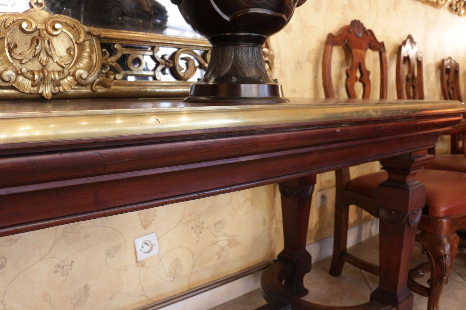 French Mahogany and Brass Longue Atmosphere Centre Bistro Table