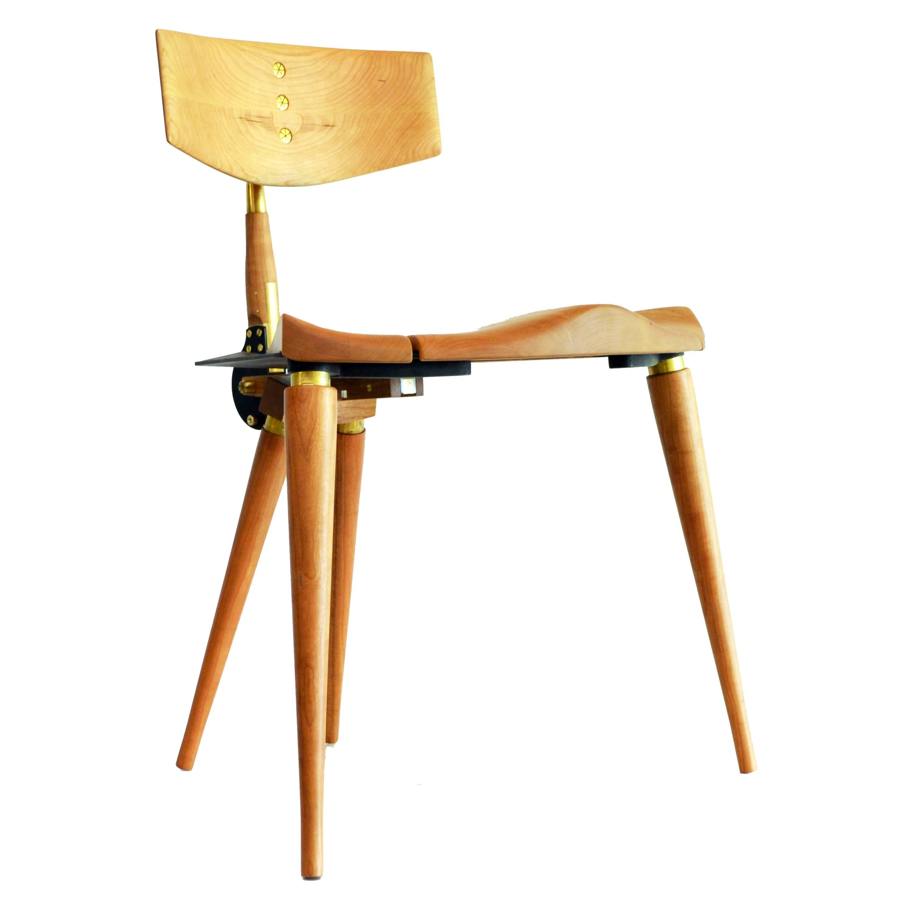 Modern Flower of Life Series, Vesica Chair, Harta Cherry Brass Spring Cam Rocker For Sale