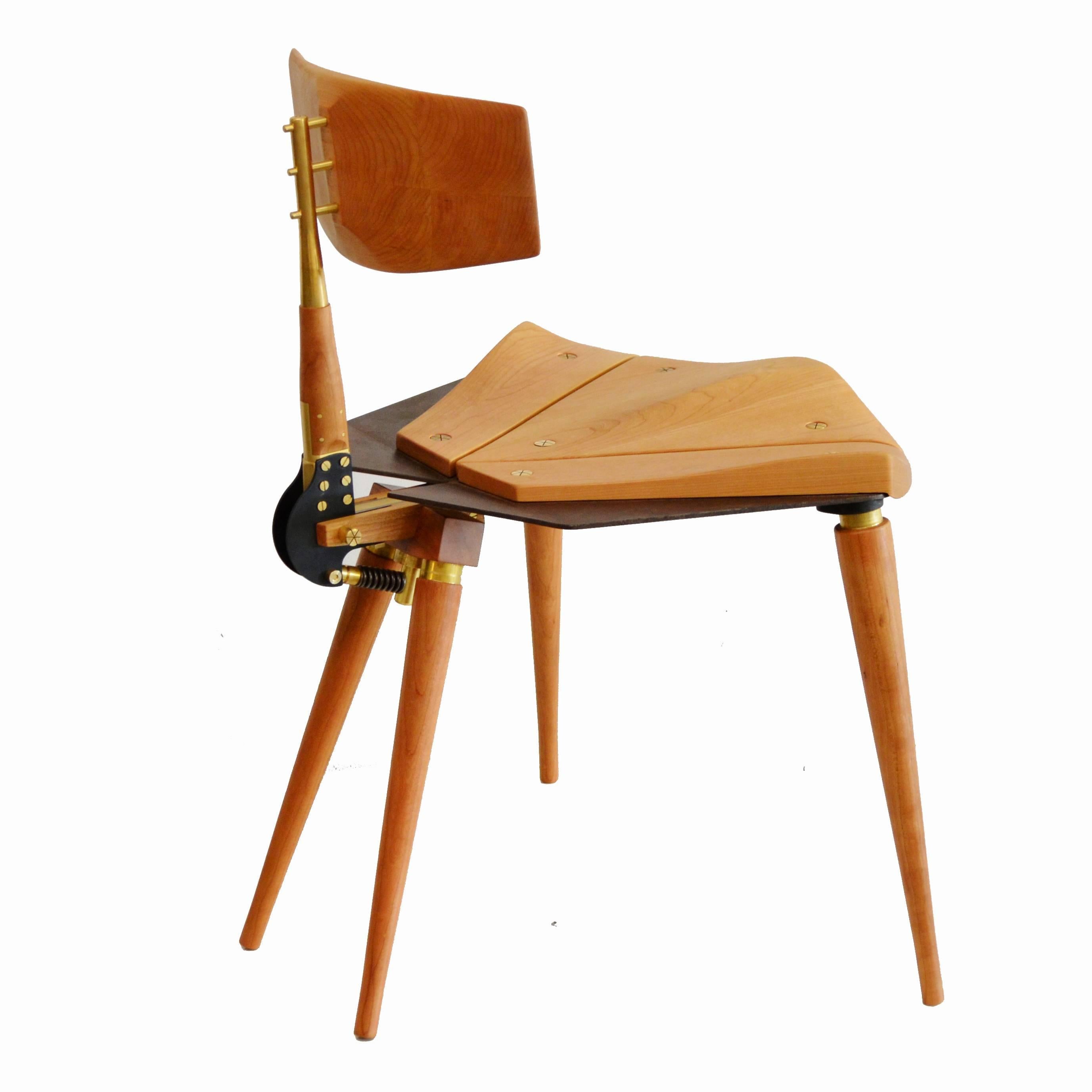 American Flower of Life Series, Vesica Chair, Harta Cherry Brass Spring Cam Rocker For Sale