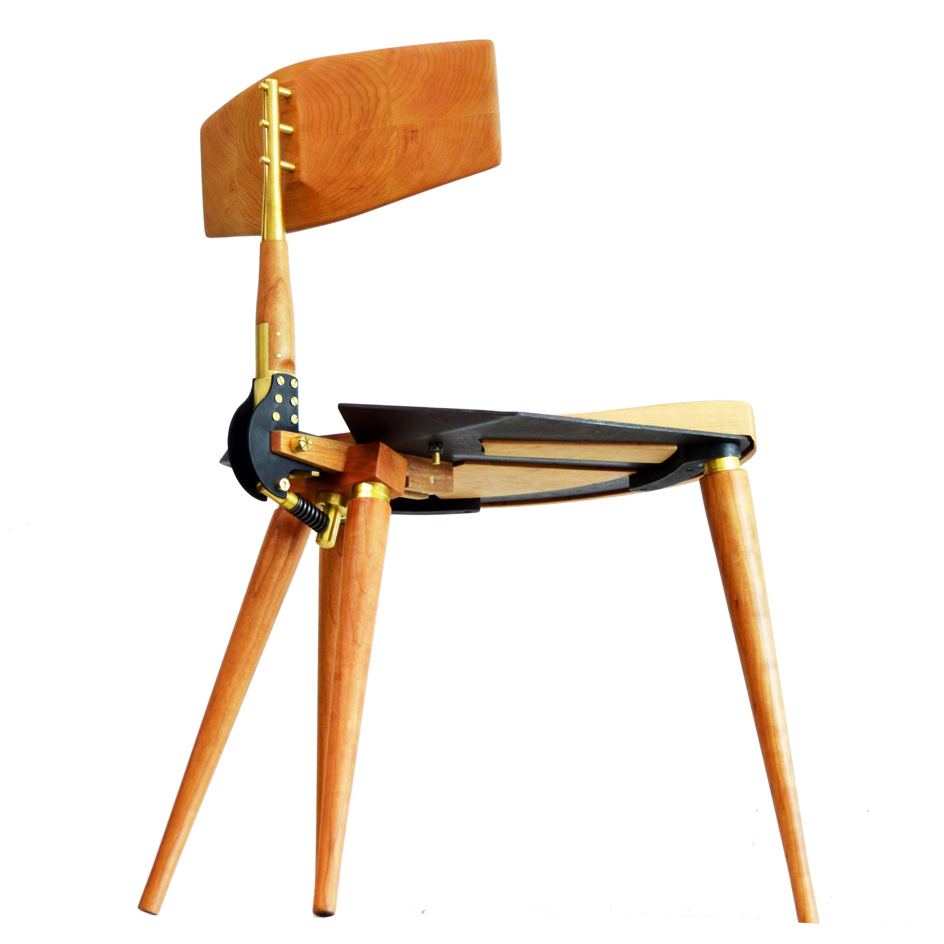 Contemporary Flower of Life Series, Vesica Chair, Harta Cherry Brass Spring Cam Rocker For Sale
