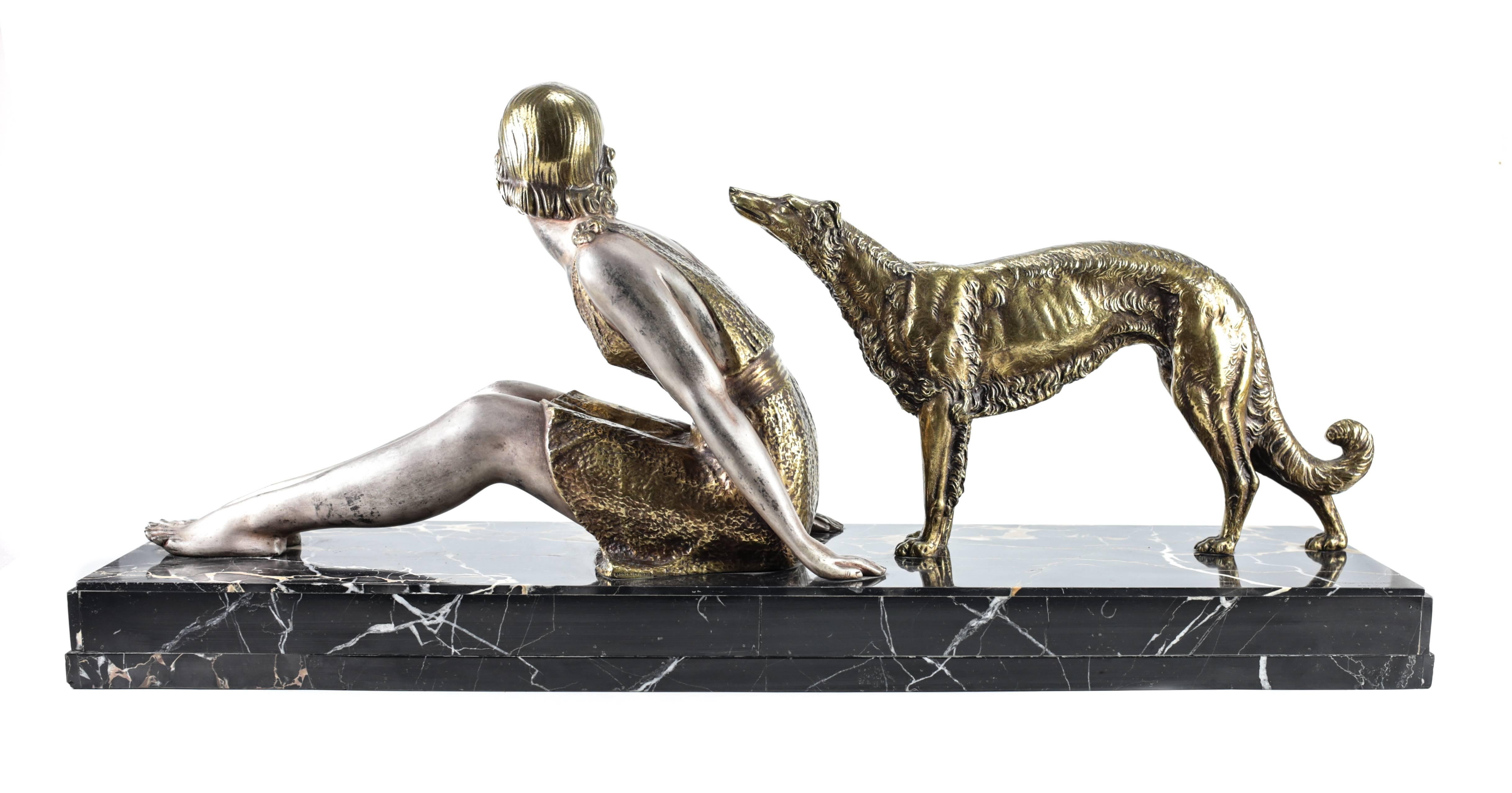 French Art Deco Gilt Bronze and Silvered Sculpture by Dimitri Chiparus For Sale