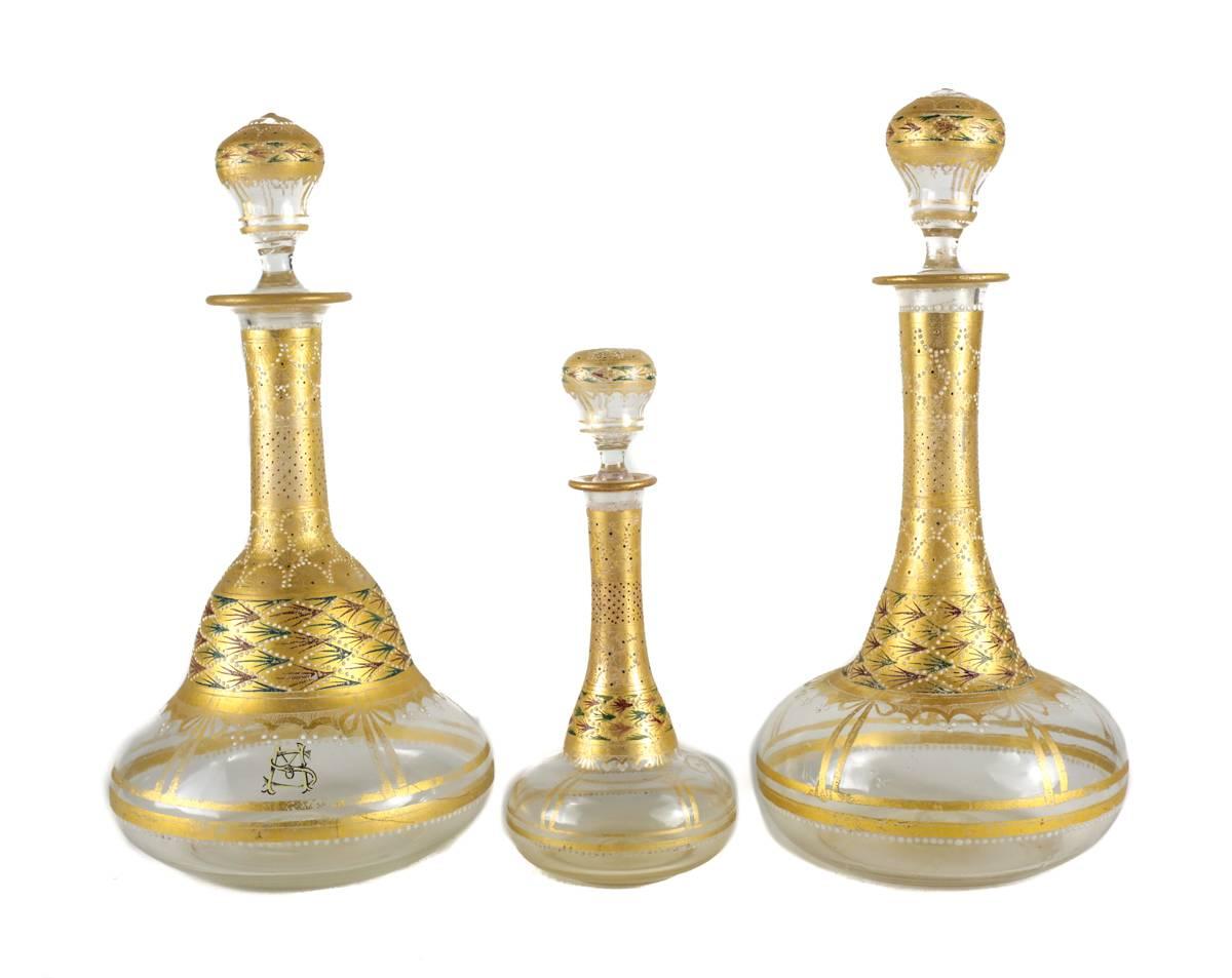 Exceptional 19th Century Venetian Stemware and Dessert Service for Eight In Fair Condition For Sale In Pasadena, CA