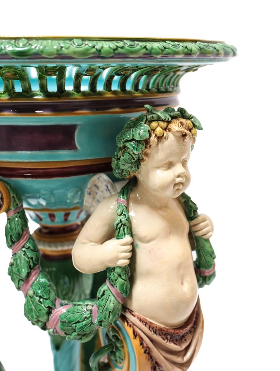 19th Century Minton Majolica Figural Pedestal Planter In Excellent Condition For Sale In Pasadena, CA