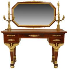 French Second Empire Mahogany Dressing Table with Candelabra