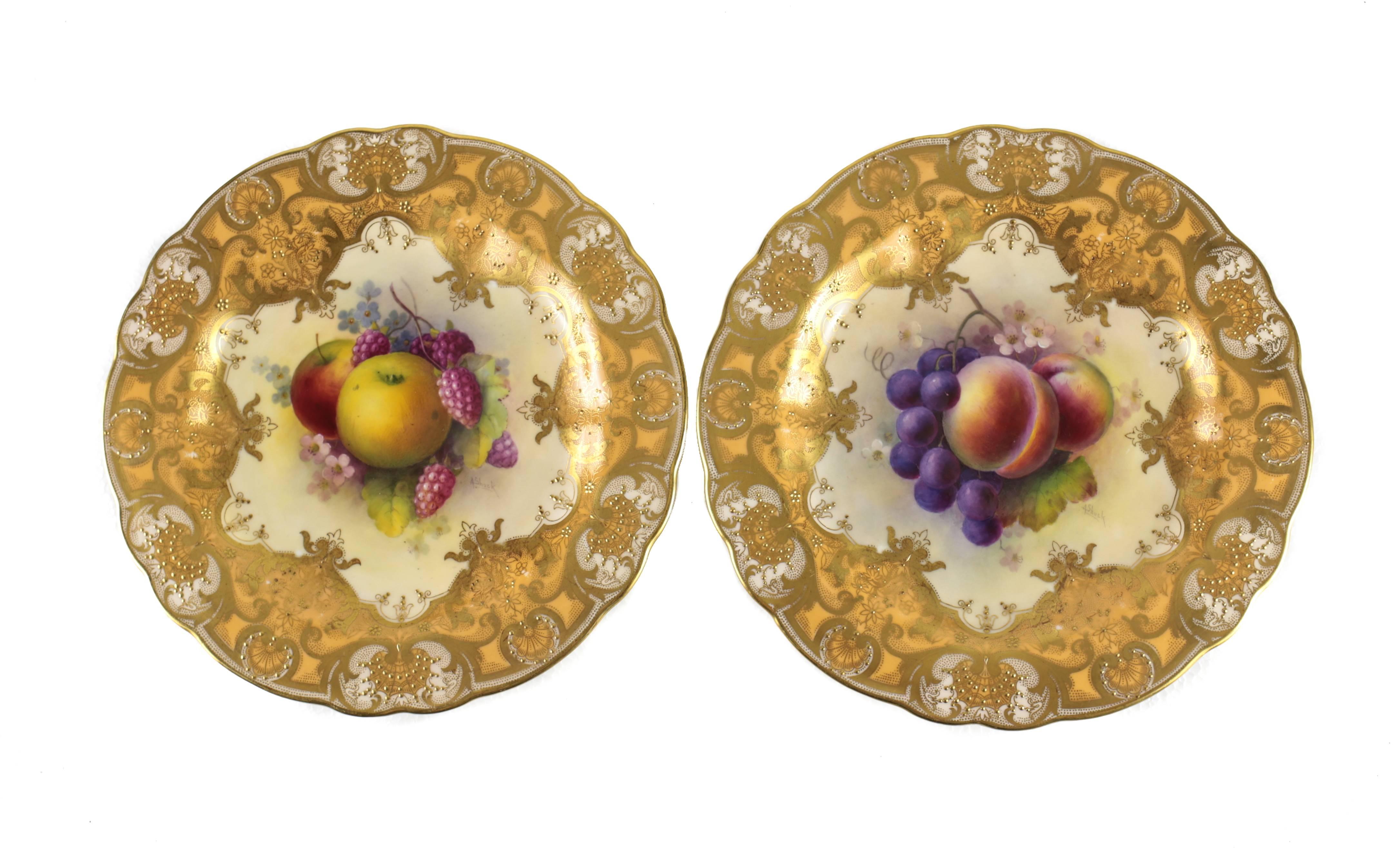 English  Eight Albert Shuck Fruit Painted Cabinet Plates by Royal Worcester