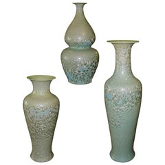 Set of Three Celadon Porcelain Floor Vases