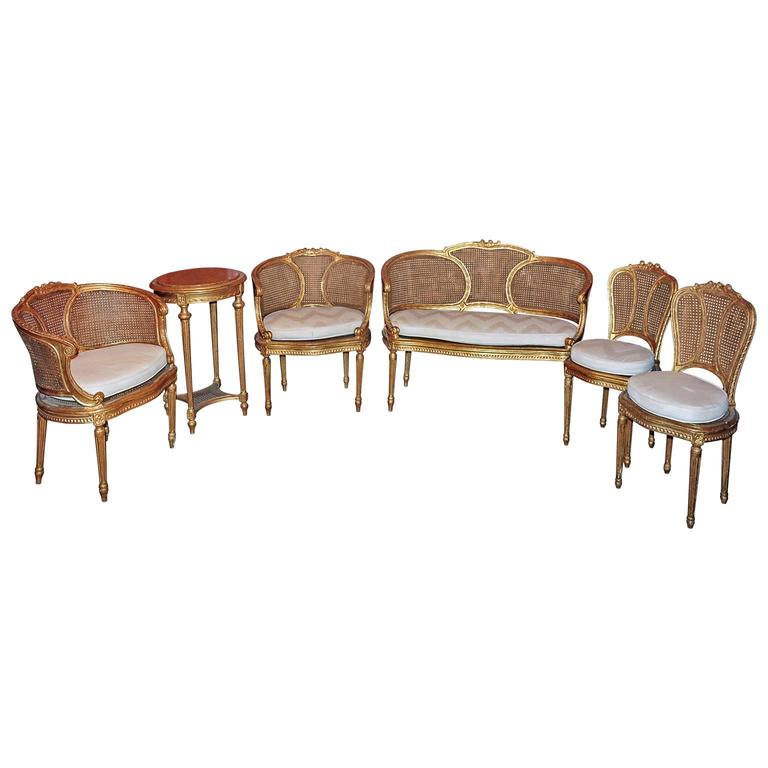 Set of Six 19th Century Carved French Salon Suite with Gilt Wood at 1stDibs