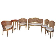 Set of Six 19th Century Carved French Salon Suite with Gilt Wood