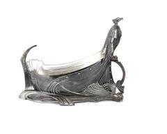German Silvered Pewter Viking Ship Centerpiece by WMF, circa 1900